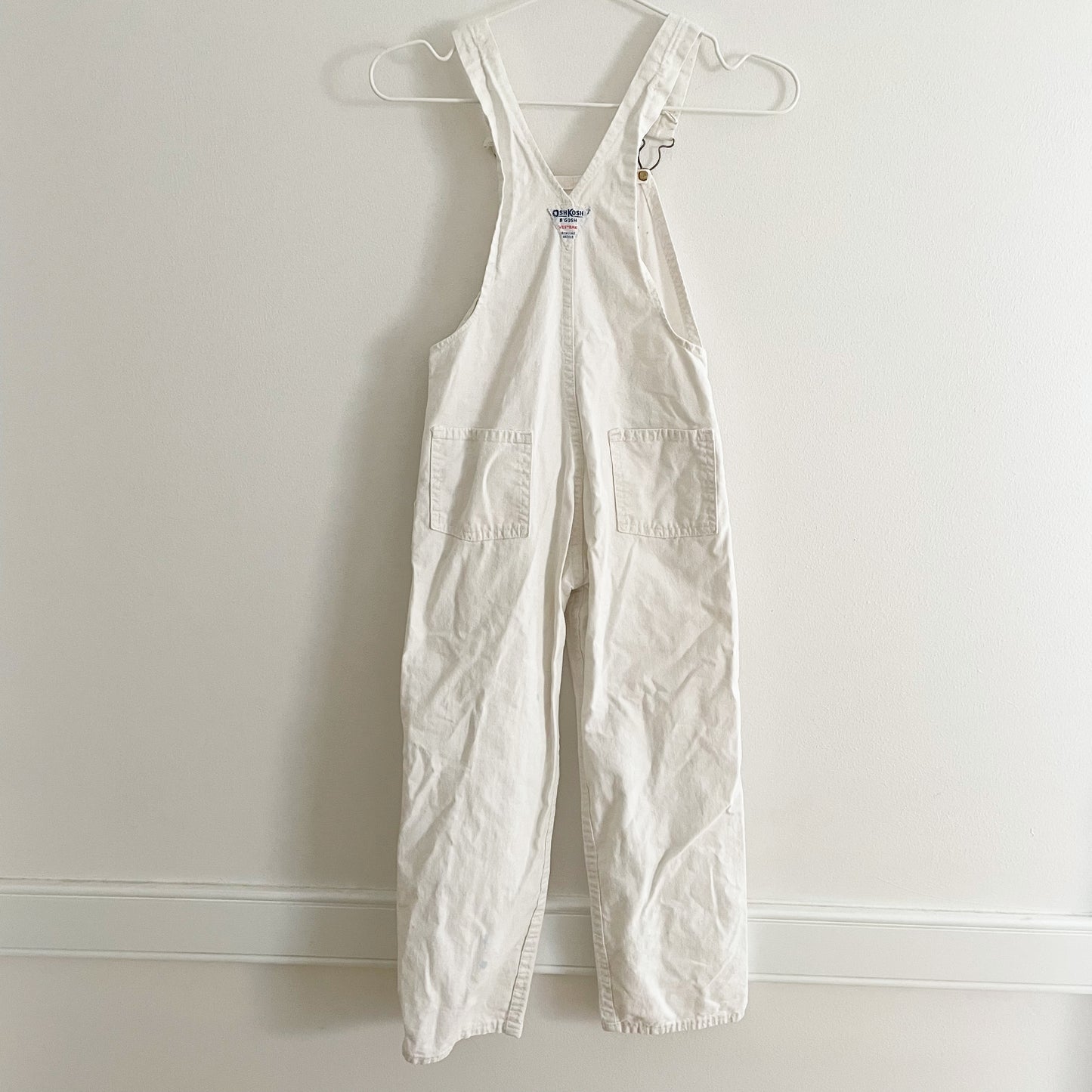 OshKosh Classic Cut White Overalls - Yellow Clover Vintage Kids Clothes