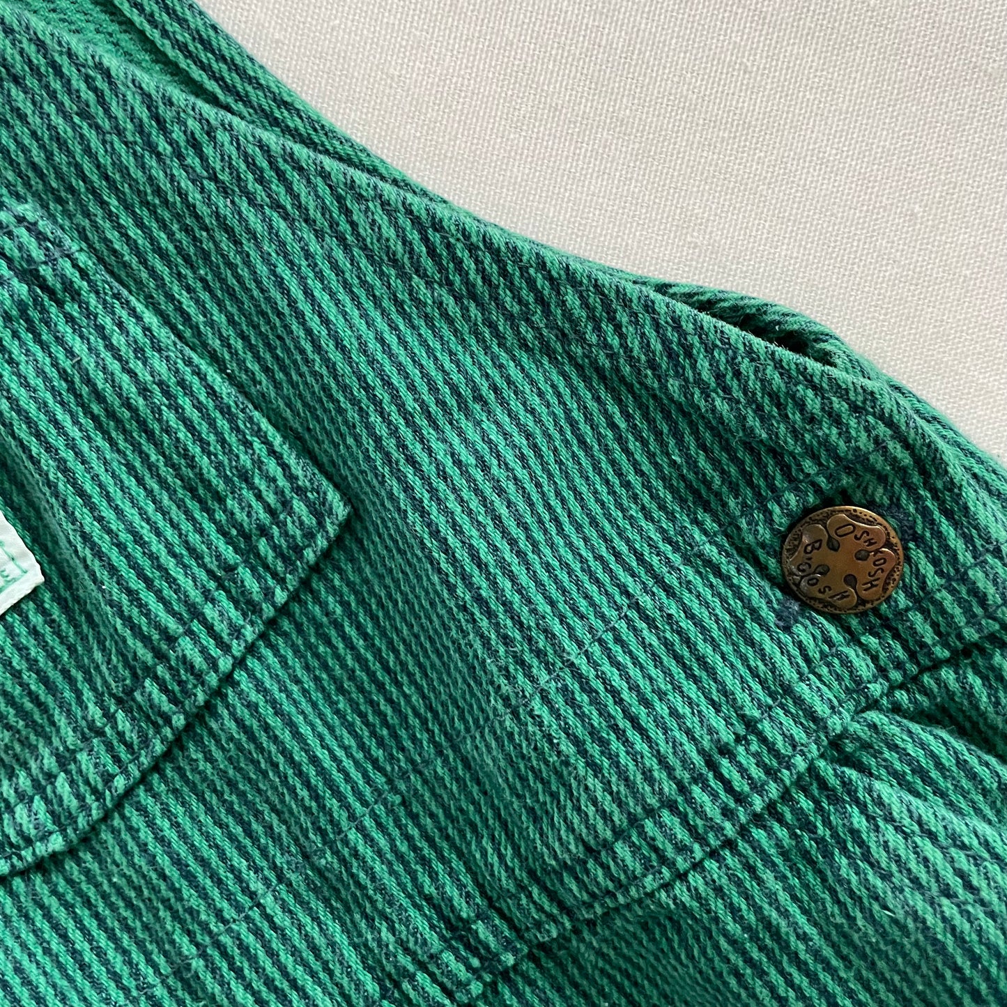 OshKosh Green + Navy Blue Striped Overalls - Yellow Clover Vintage Kids Clothes