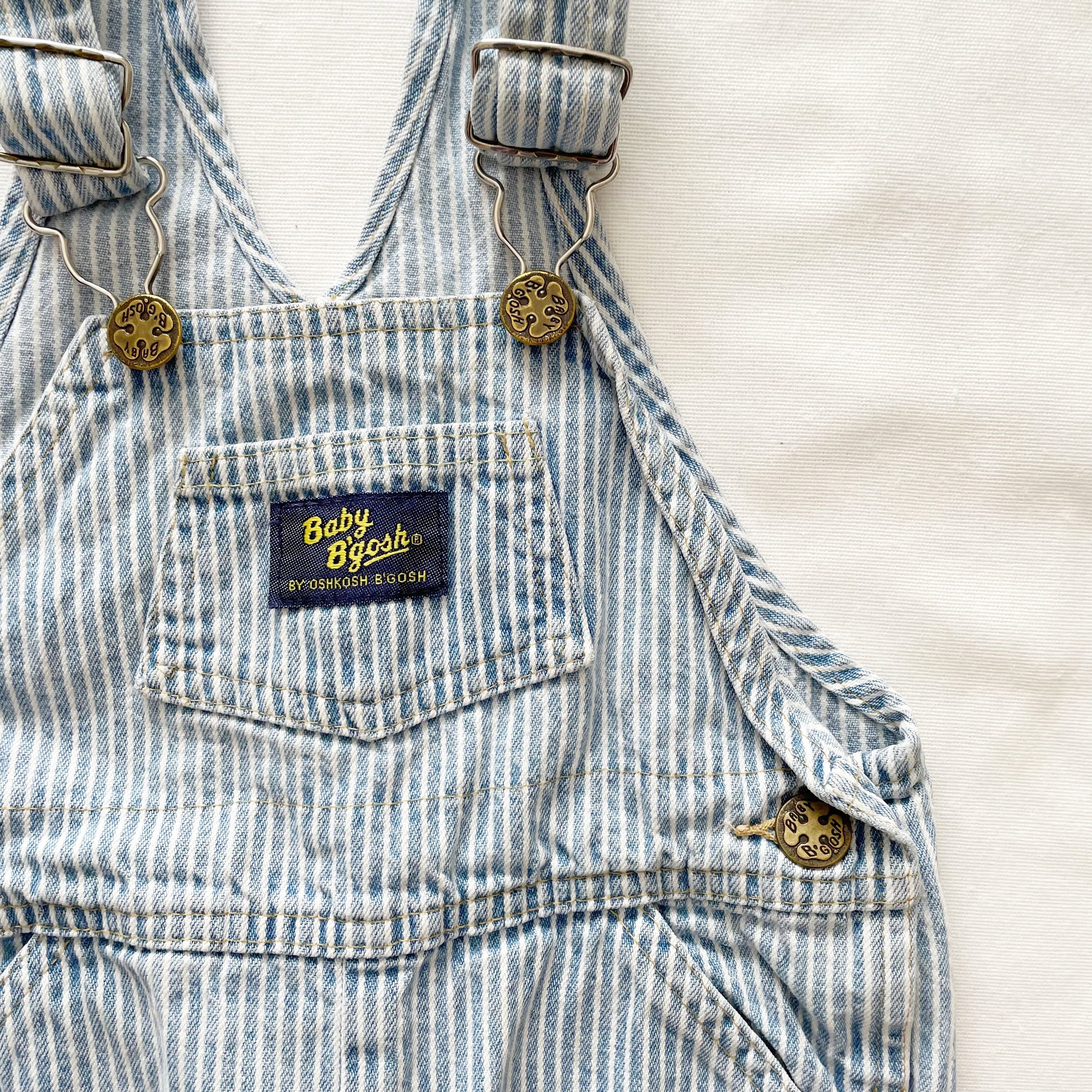 Baby B’gosh Light Wash Hickory Stripe Overalls - Yellow Clover Vintage Kids Clothes
