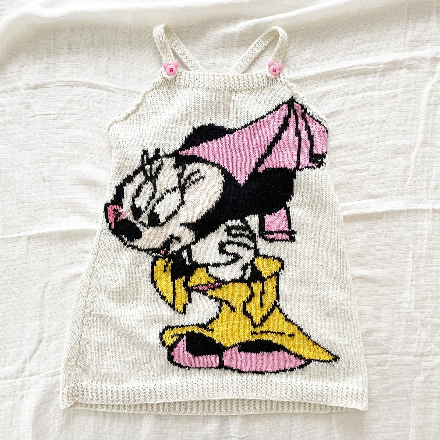 Vintage Handknit Minnie Mouse Baby Sweater Dress