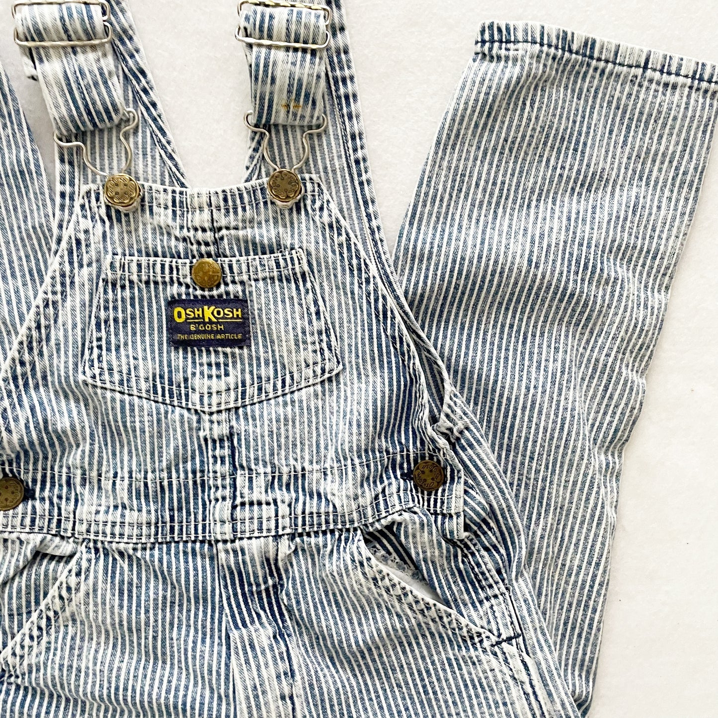 OshKosh Acid Wash Hickory Stripe Overalls - Yellow Clover Vintage Kids Clothes