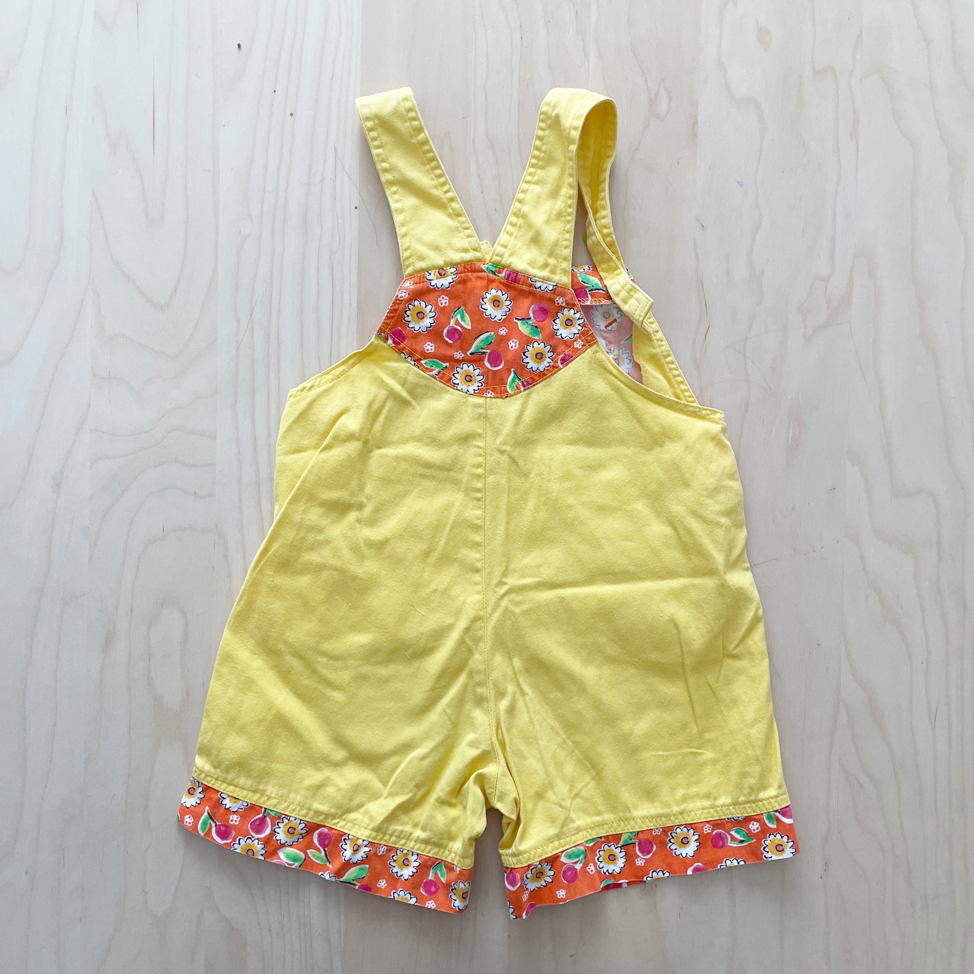 Smurfs Yellow Floral Shortalls - Yellow Clover Vintage Kids Clothes