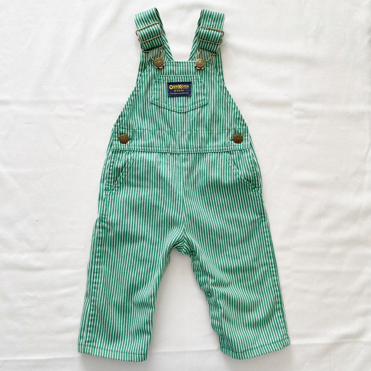 OshKosh Green Hickory Stripe Overalls - Yellow Clover Vintage Kids Clothes