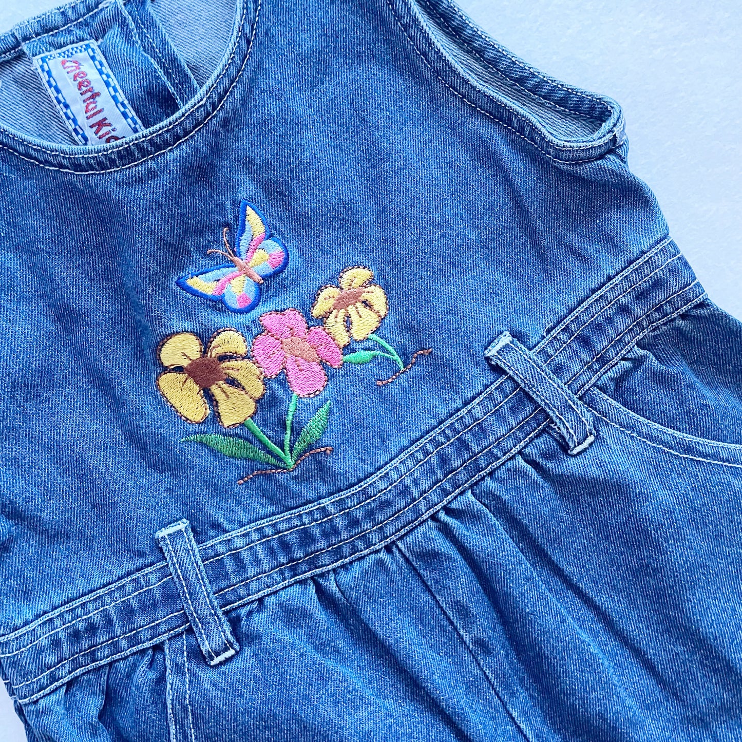 Denim Flower Embroidered Jumpsuit - Yellow Clover Vintage Kids Clothes