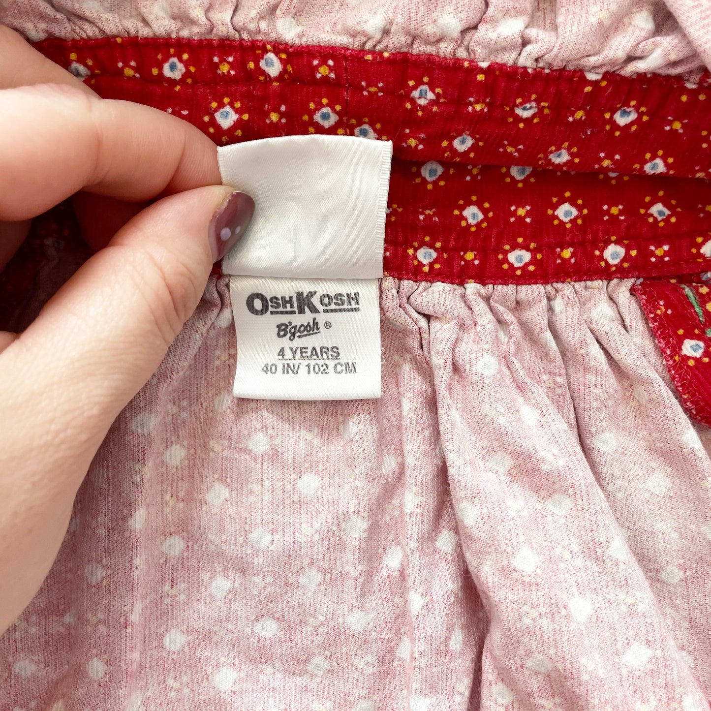 OshKosh Red Patterned Cord Skirtall - Yellow Clover Vintage Kids Clothes