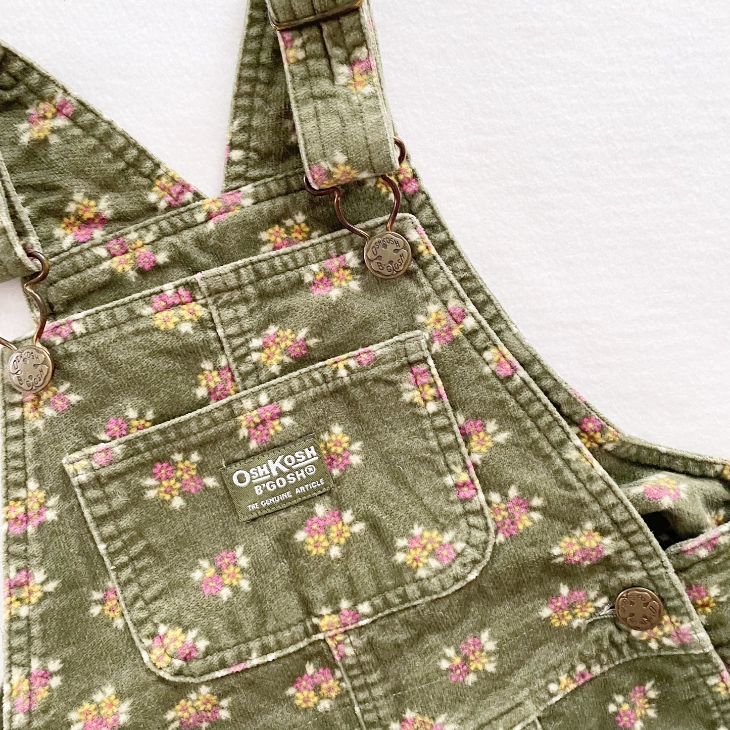 OshKosh Velvet Floral Overalls - Yellow Clover Vintage Kids Clothes