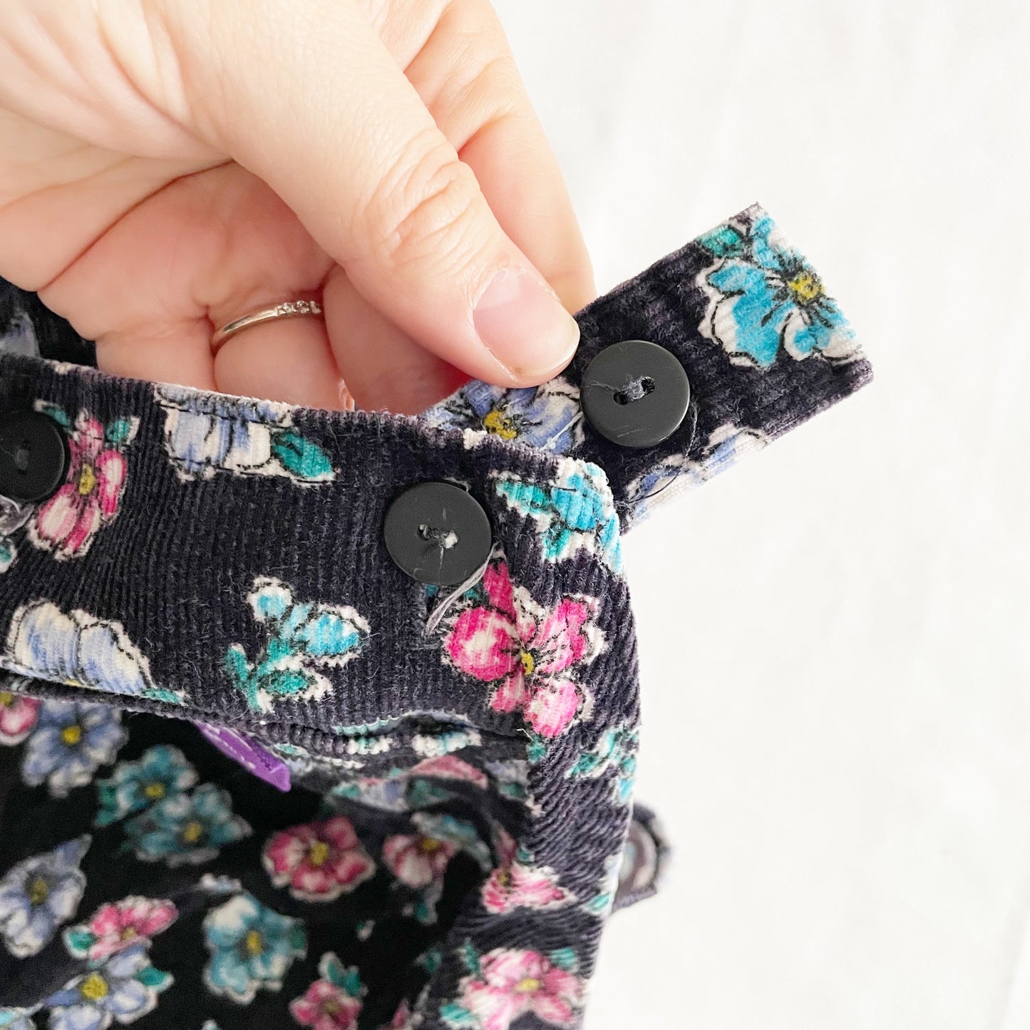 OshKosh Black Floral Cord Bubble Overalls