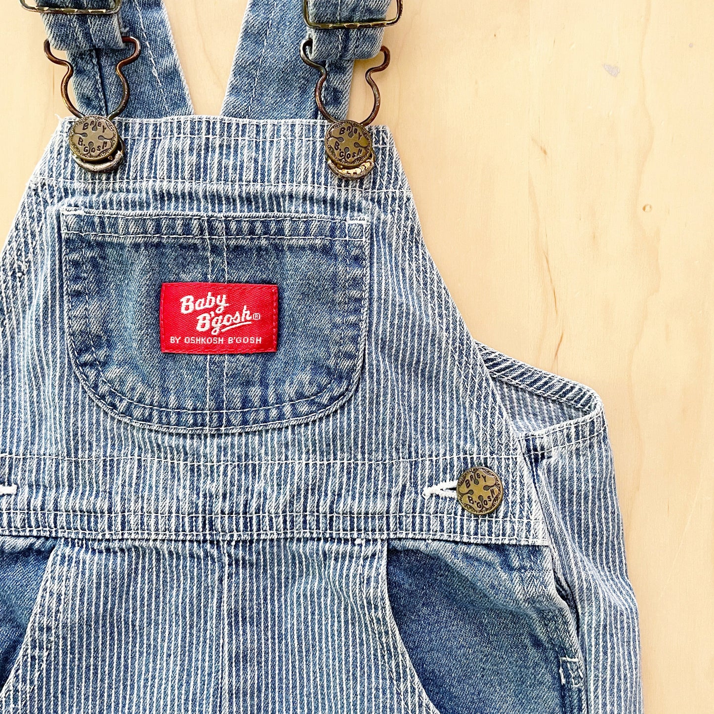 Baby B’gosh Engineer Stripe Bear Pocket Overalls - Yellow Clover Vintage Kids Clothes