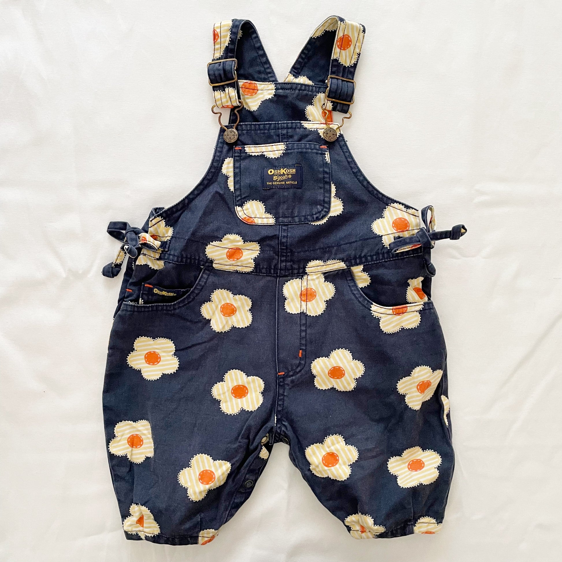 OshKosh Oversized Flower Print Baggy Shortalls - Yellow Clover Vintage Kids Clothes