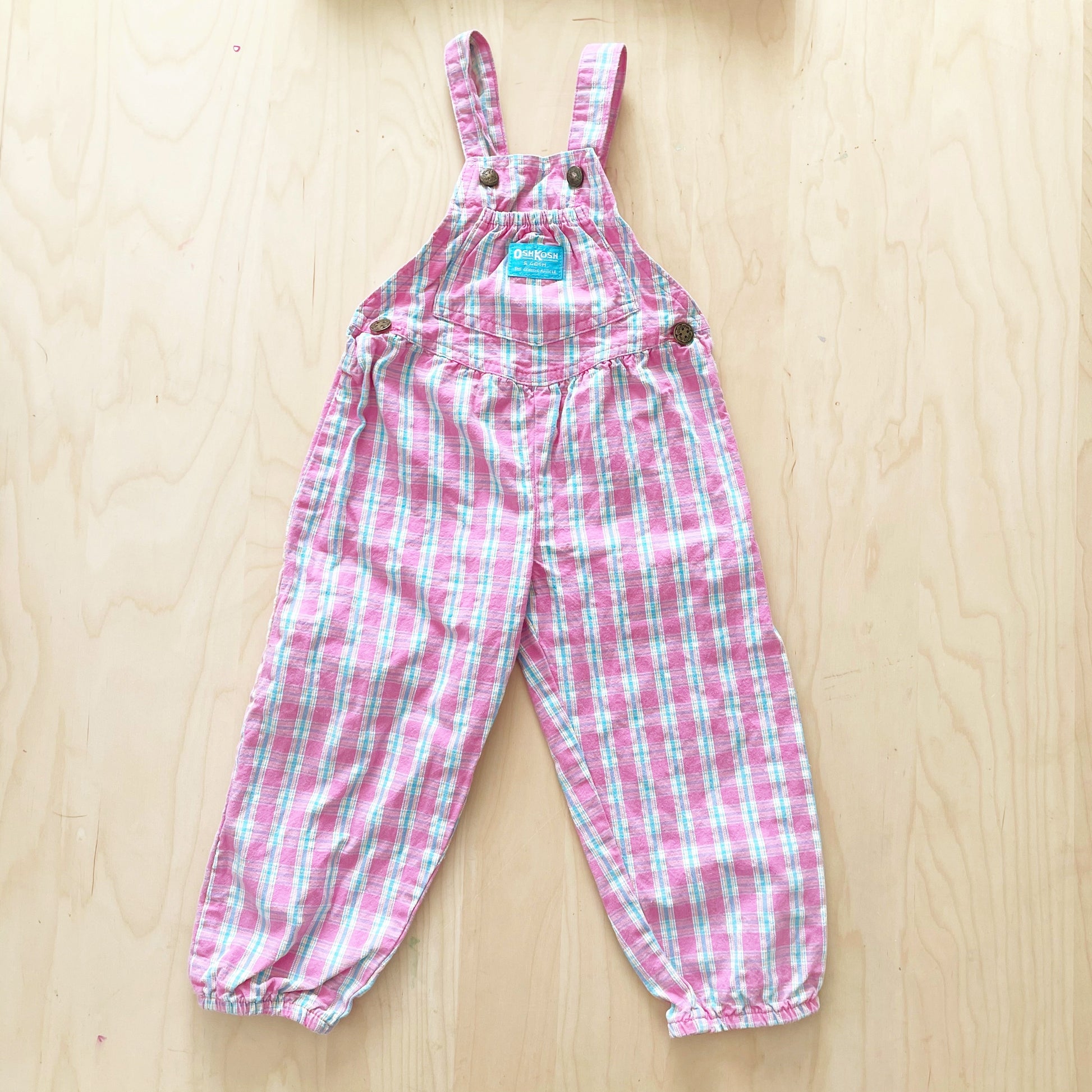 OshKosh Plaid Textured Bubble Overalls - Yellow Clover Vintage Kids Clothes