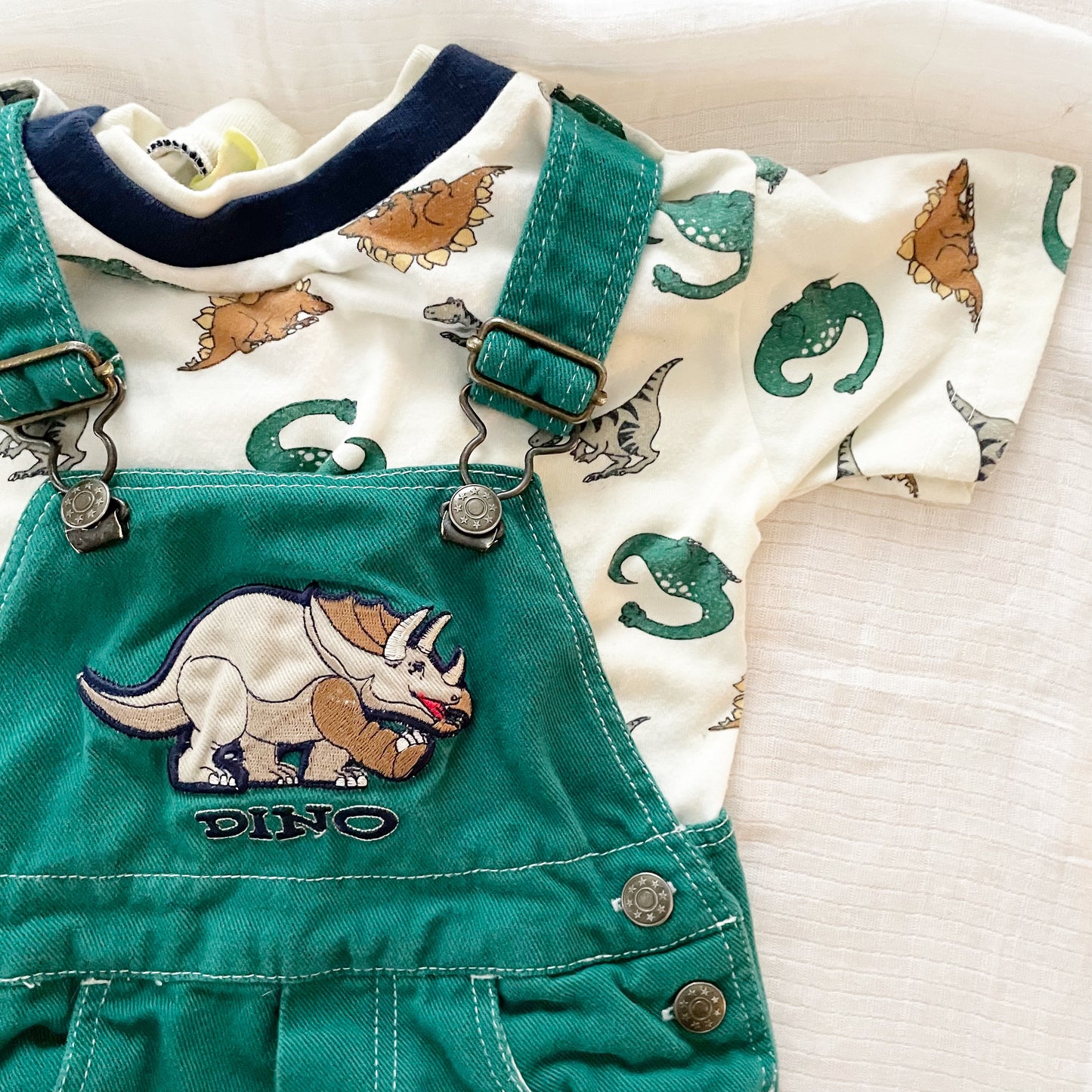 In Design Dinosaur Overalls Set - Yellow Clover Vintage Kids Clothes