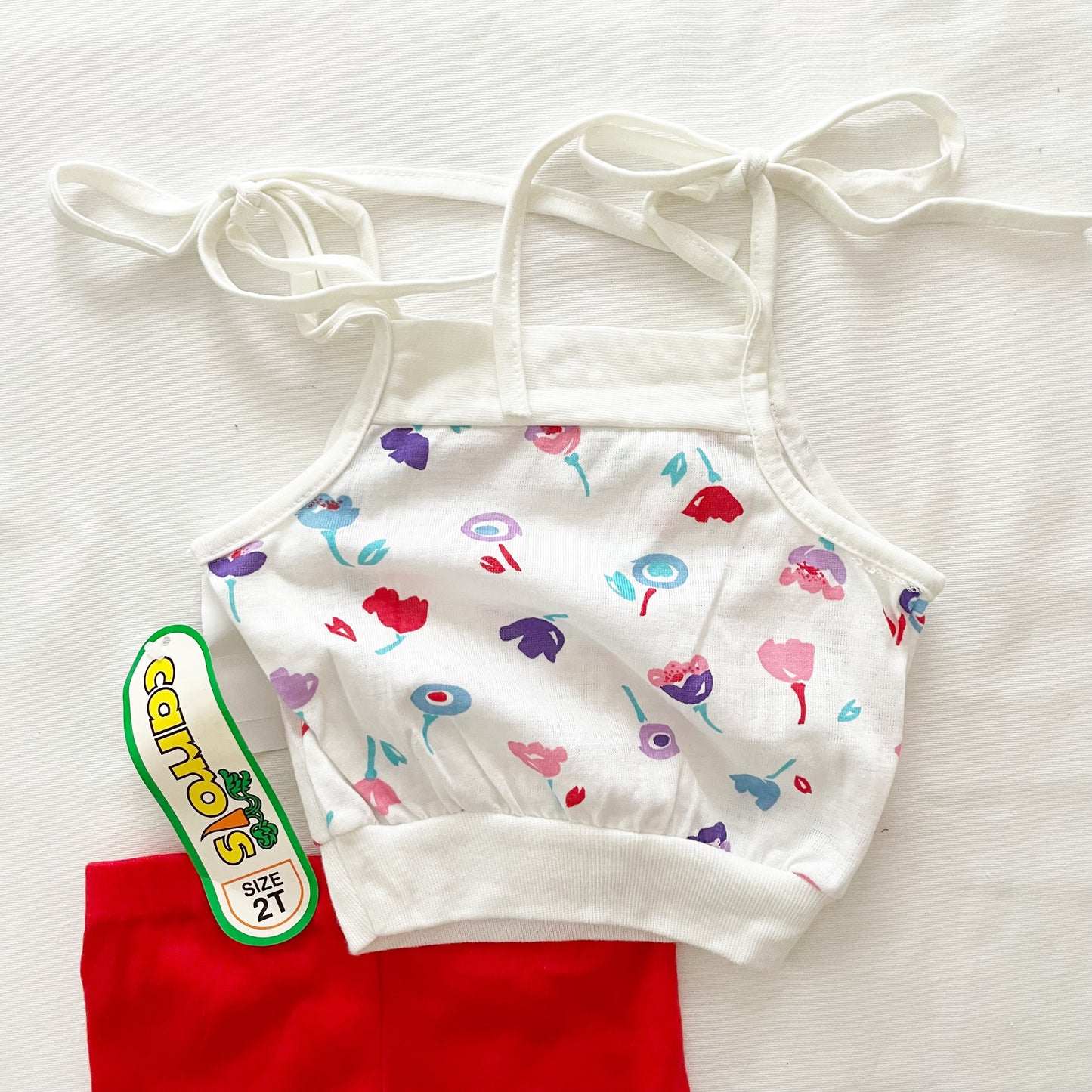 Floral Tie Cropped Tank Set • 2T - Yellow Clover Vintage Kids Clothes