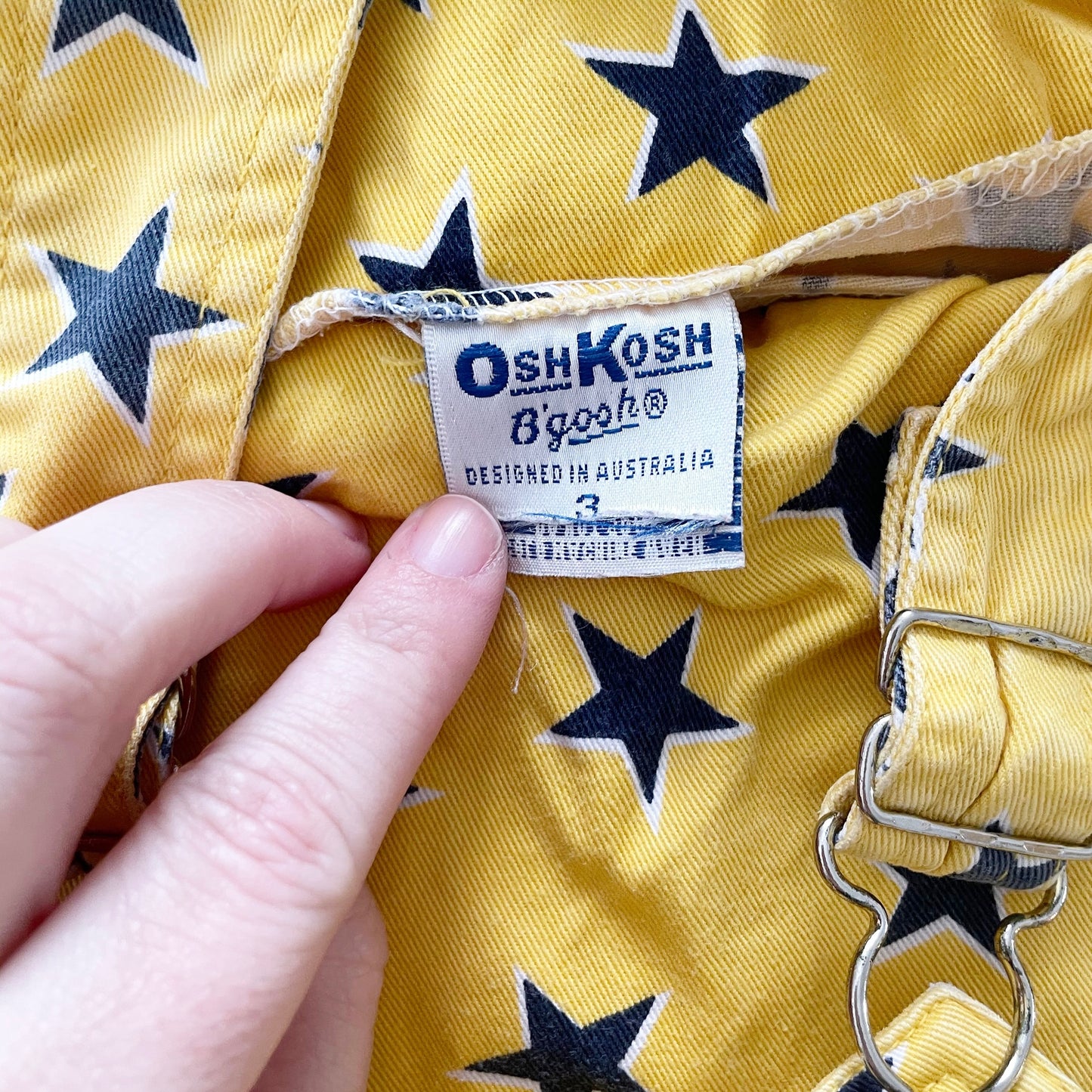 OshKosh Star Print Baggy Cut Shortalls - Yellow Clover Vintage Kids Clothes