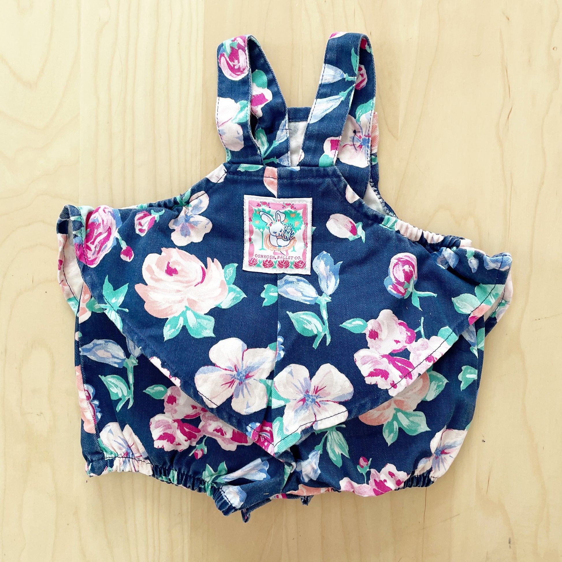 Vintage OshKosh Floral Ballet Co Bubble Overalls Romper - Yellow Clover Vintage Kids Clothes