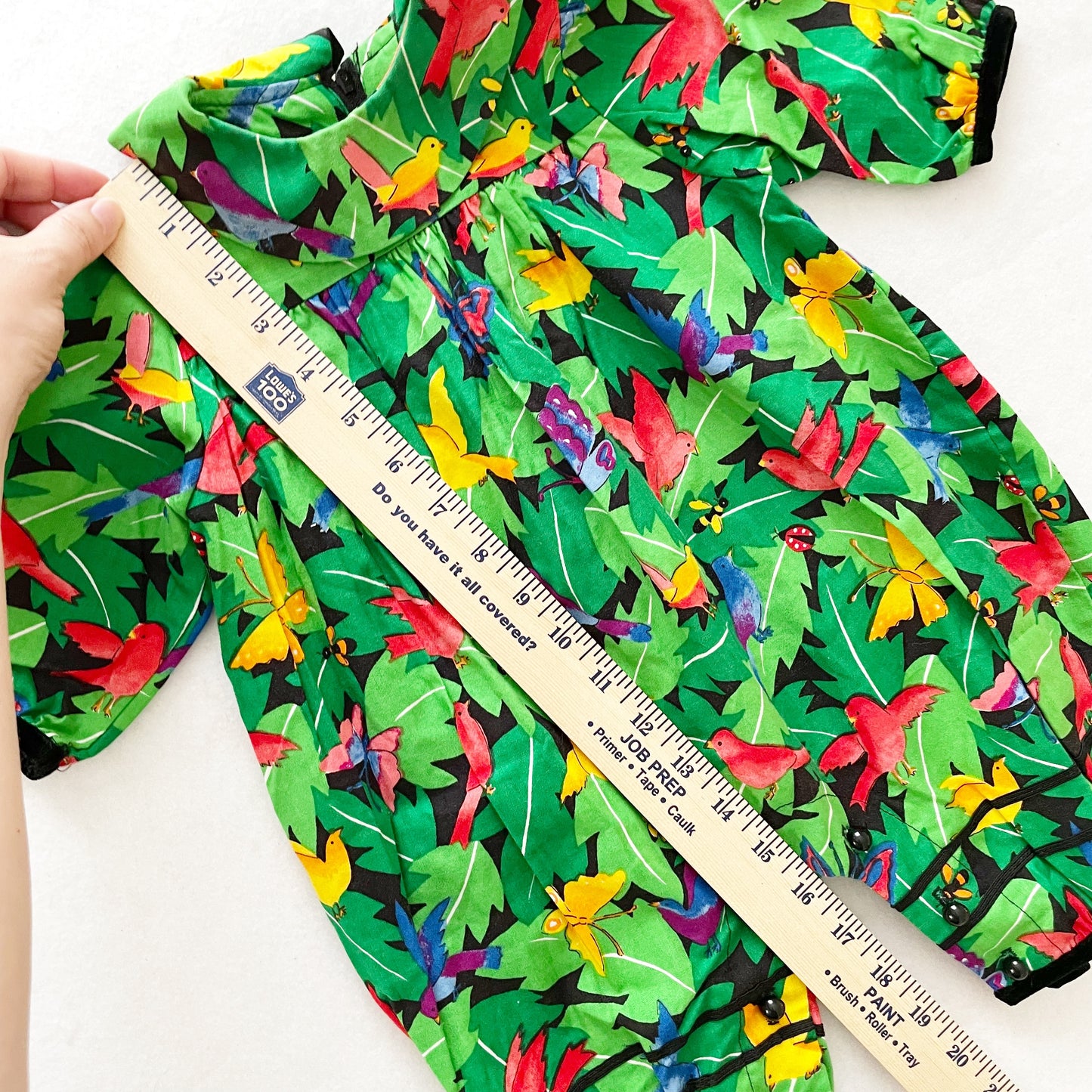 Plum Pudding Tropical Birds Romper - Yellow Clover Vintage Kids Clothes
