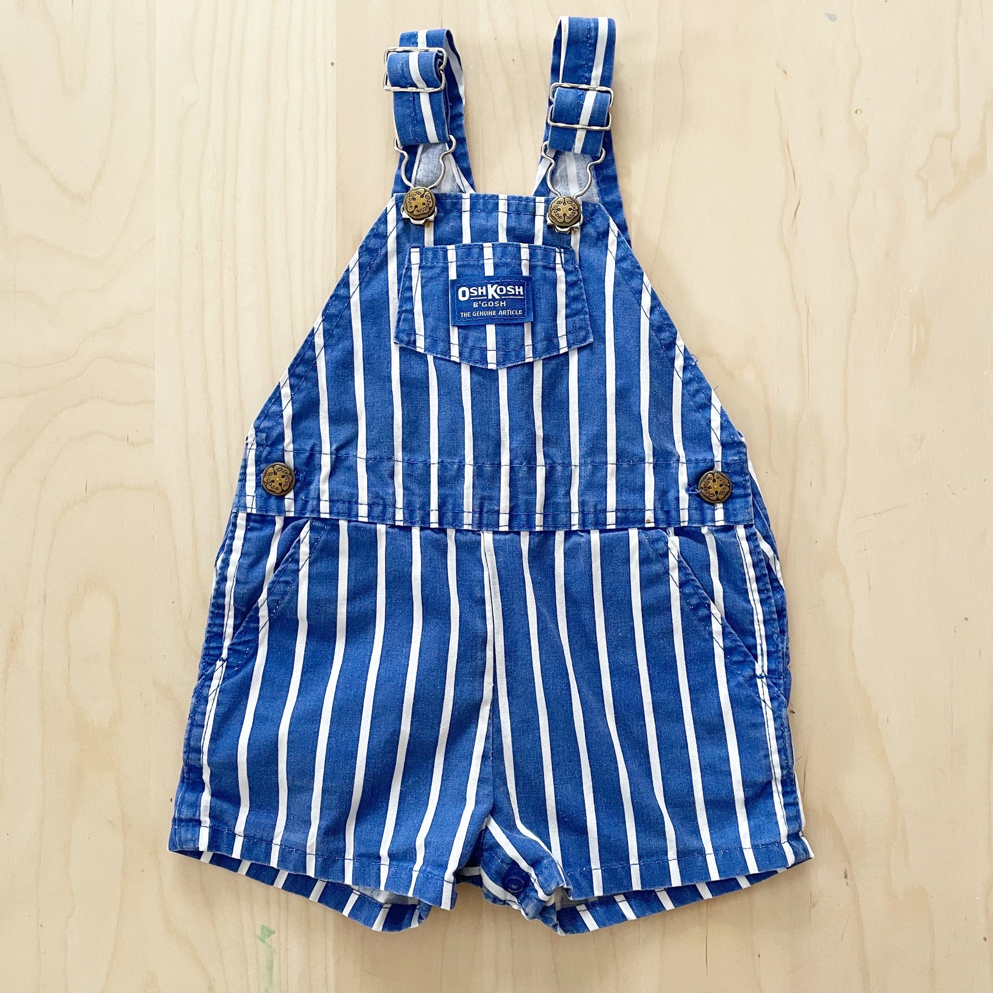 Vintage OshKosh Blue Wide Stripe Shortalls - Yellow Clover Vintage Kids Clothes