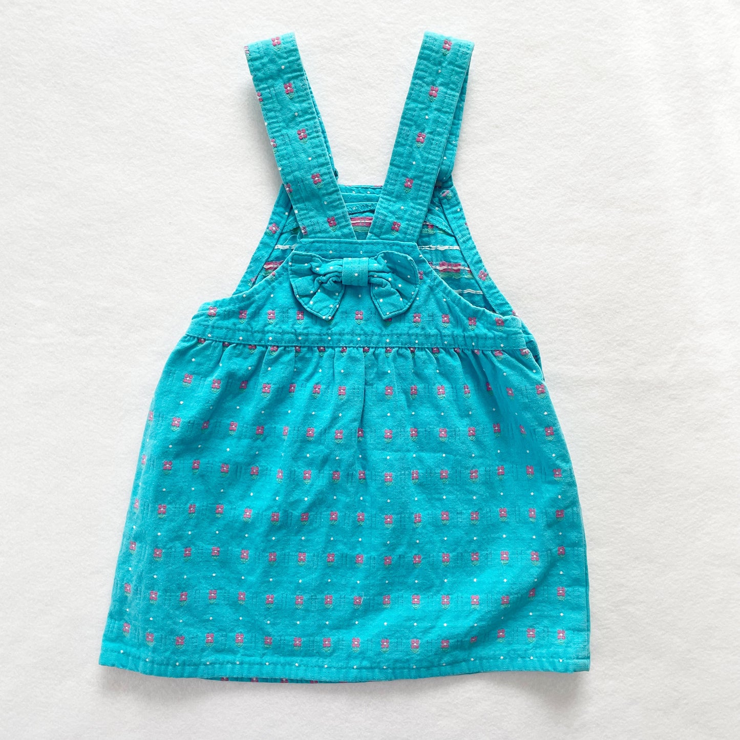 OshKosh Turquoise Flower Woven Bow Back Skirtall - Yellow Clover Vintage Kids Clothes