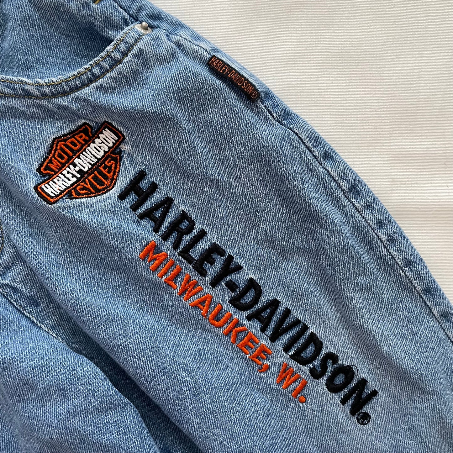Harley-Davidson Denim Overalls • 3T (?) - Yellow Clover Vintage Kids Clothes