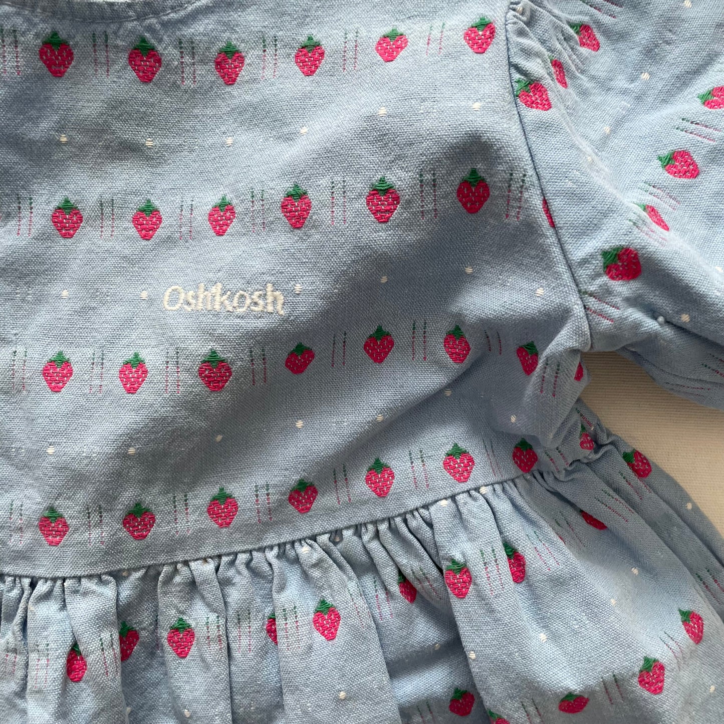 OshKosh Strawberry Woven Short Sleeve Dress - Yellow Clover Vintage Kids Clothes