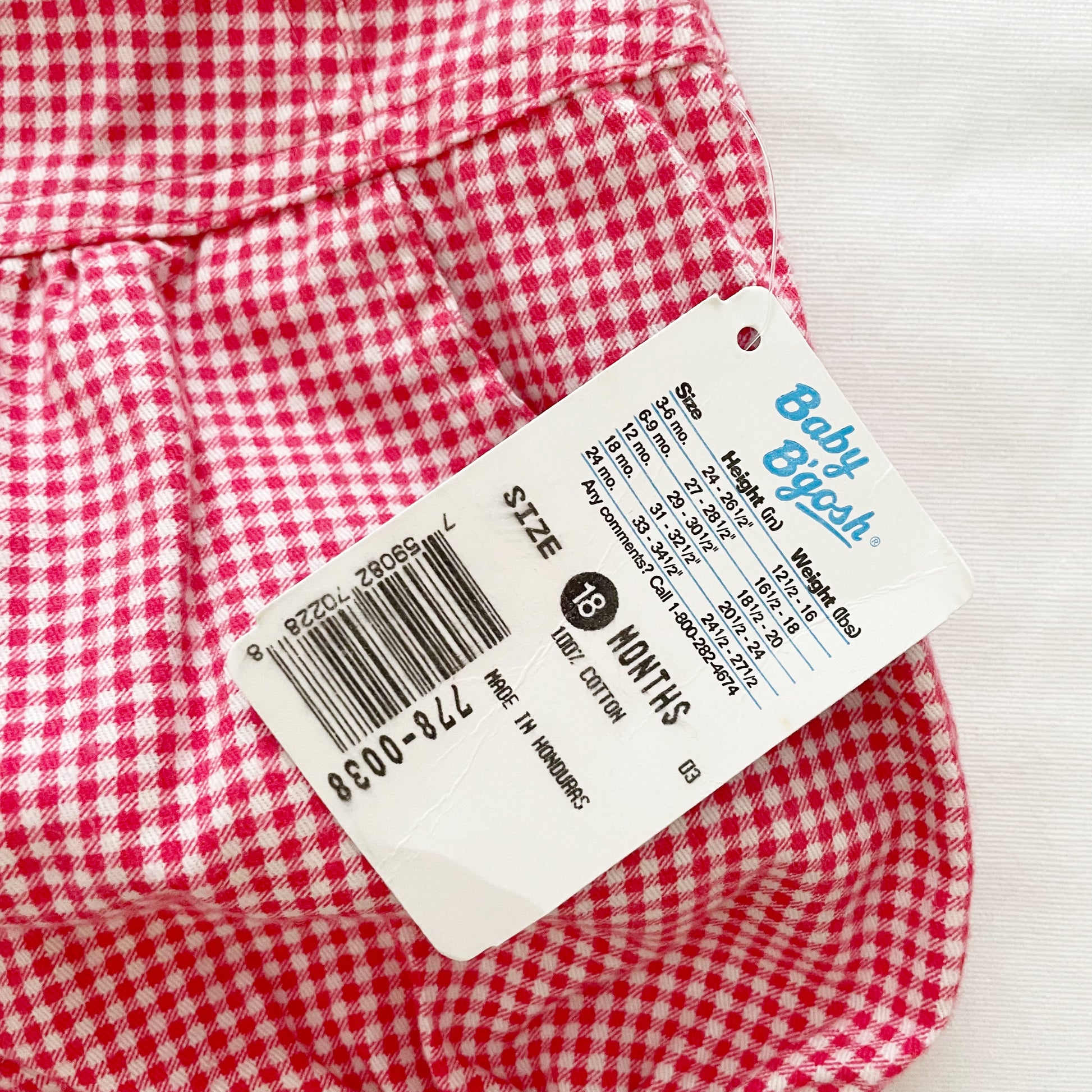 Baby B’gosh Red Pink Gingham Check Bubble - Yellow Clover Vintage Kids Clothes