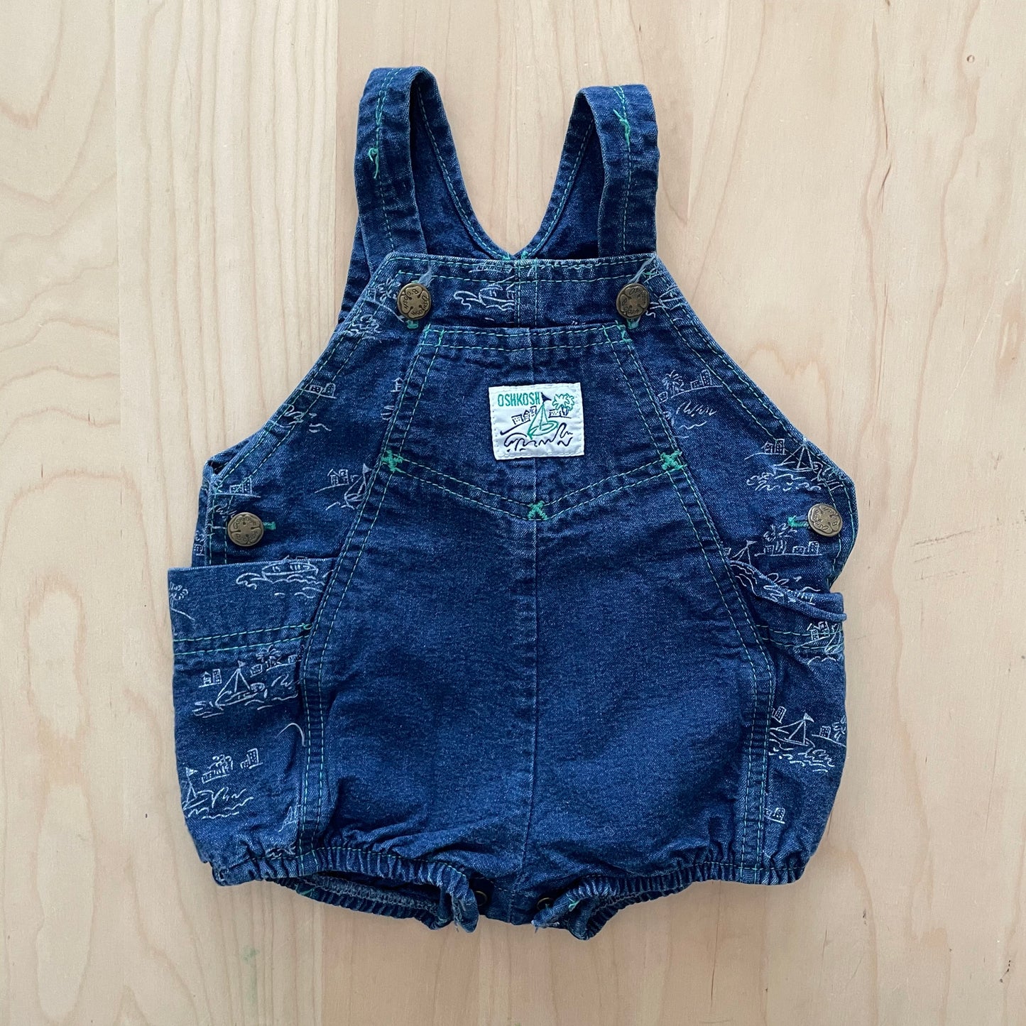 OshKosh Denim Sailboat Bubble Romper - Yellow Clover Vintage Kids Clothes