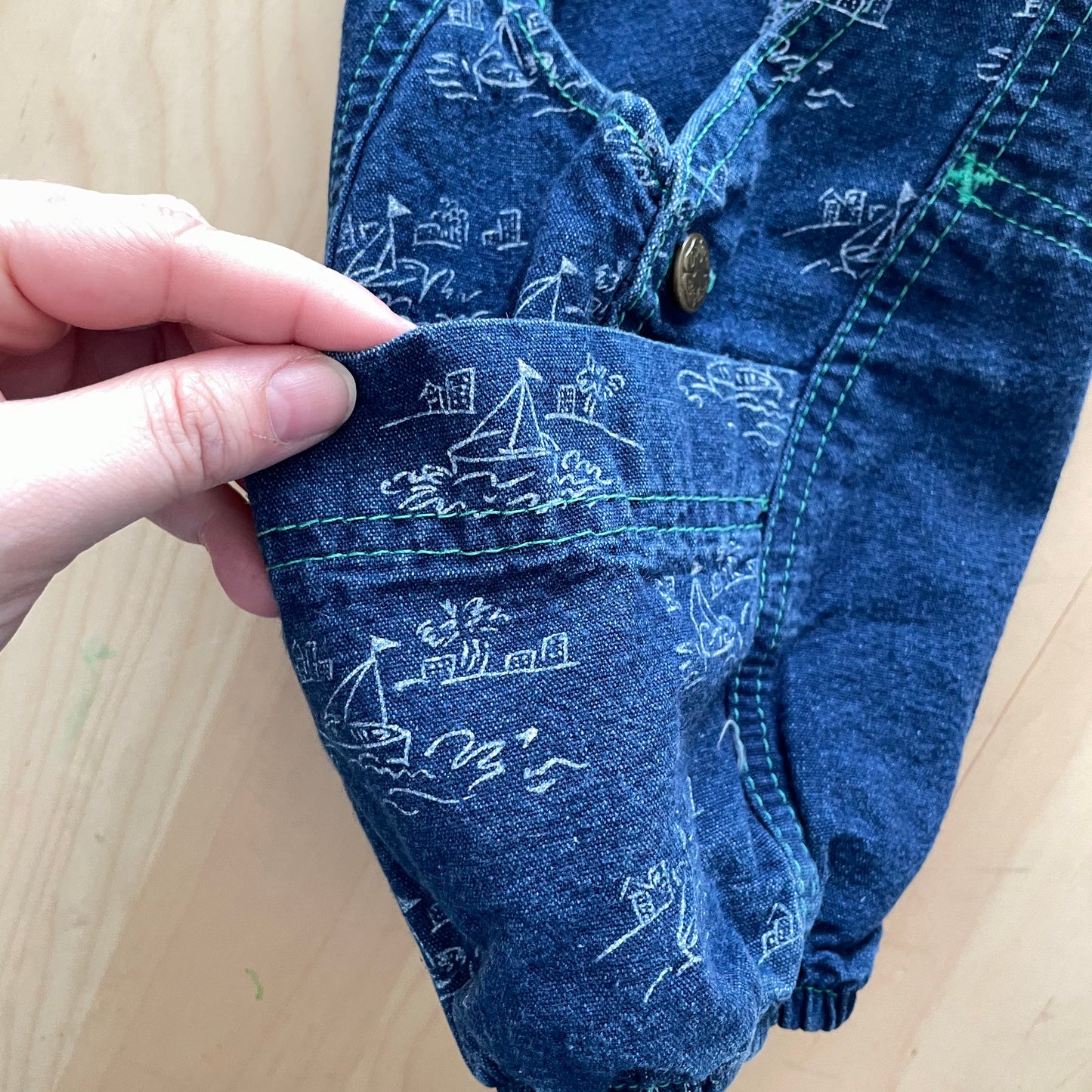 OshKosh Denim Sailboat Bubble Romper - Yellow Clover Vintage Kids Clothes