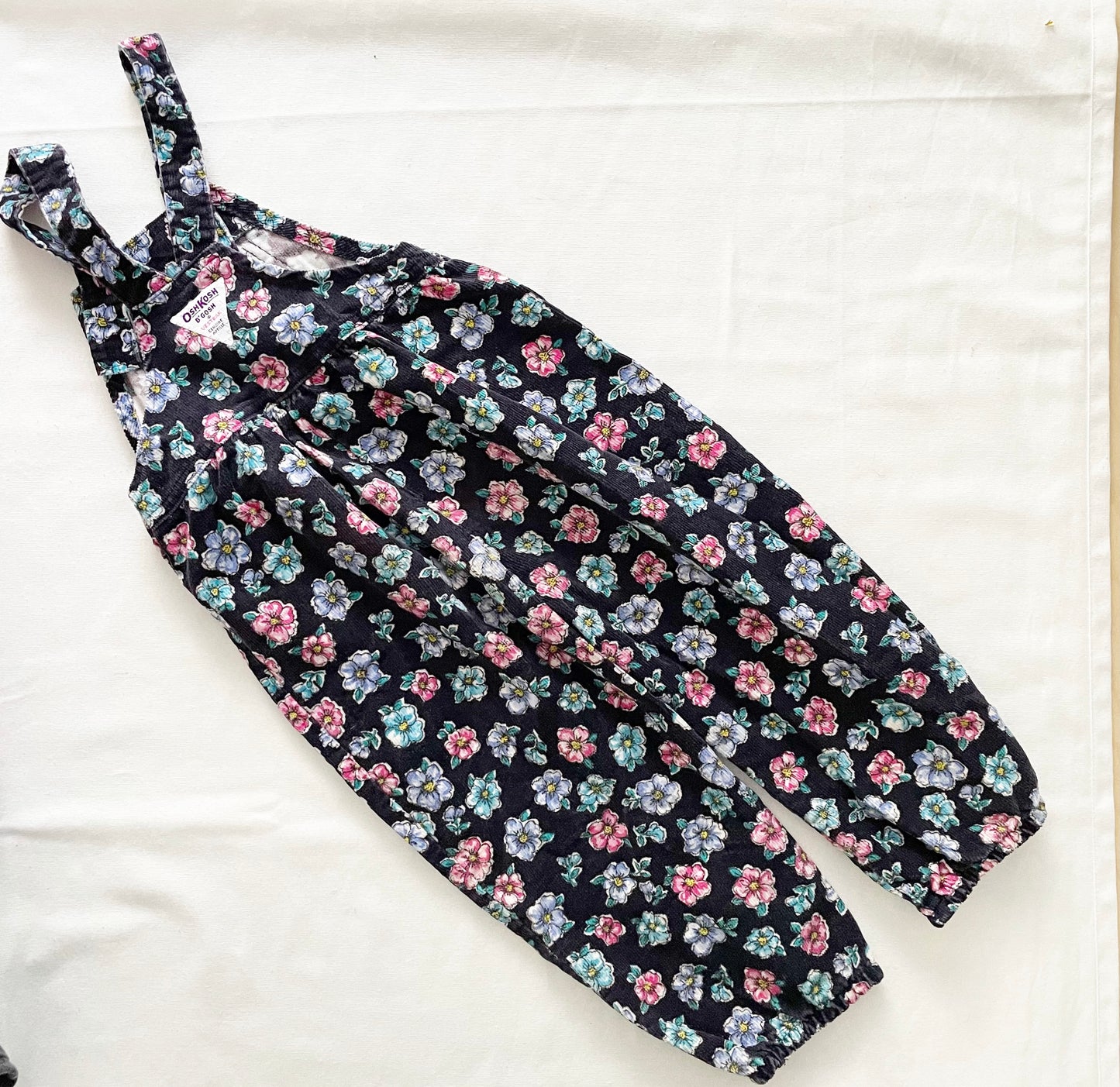 OshKosh Black Floral Cord Bubble Overalls