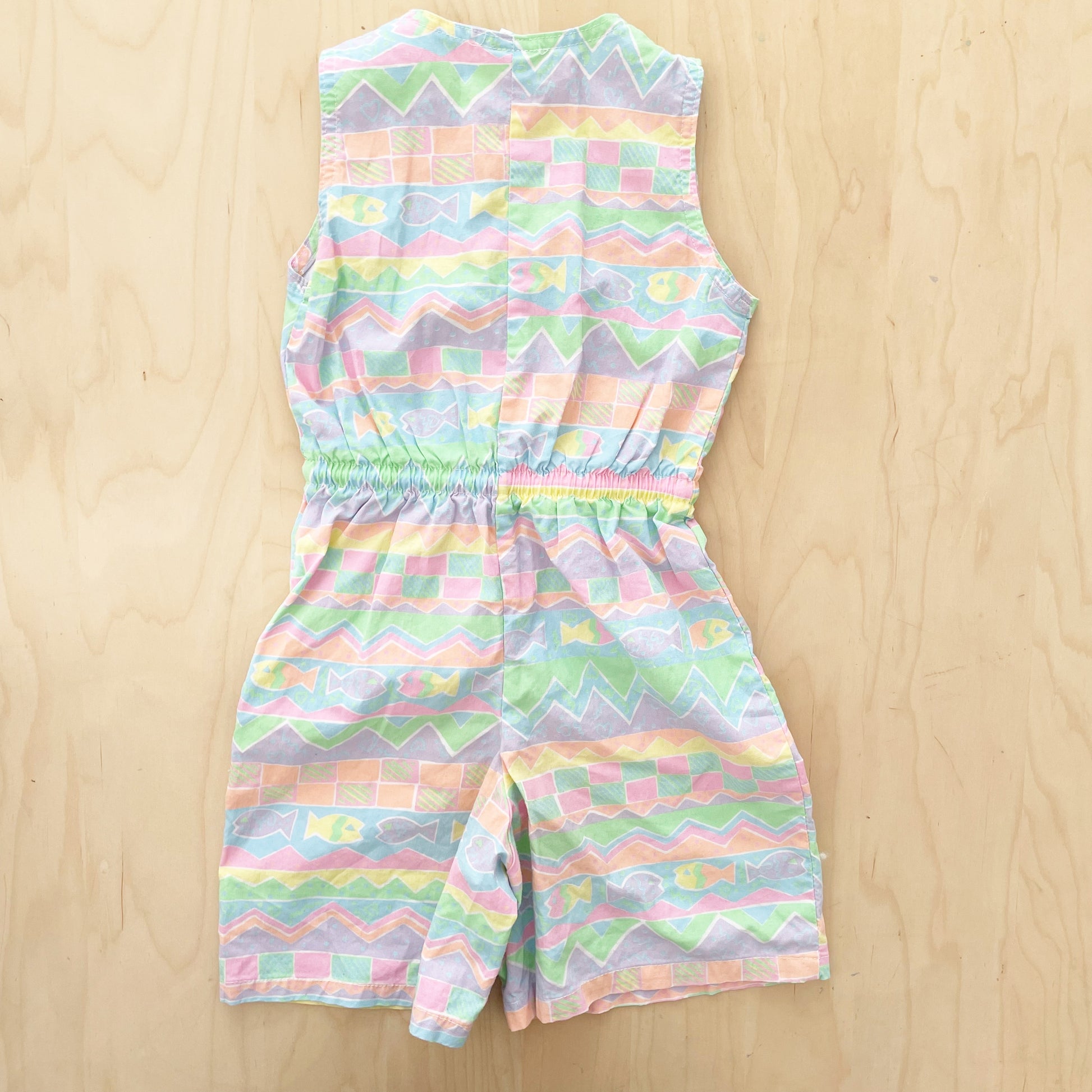 OshKosh Pastel Geo Fish Romper - Yellow Clover Vintage Kids Clothes