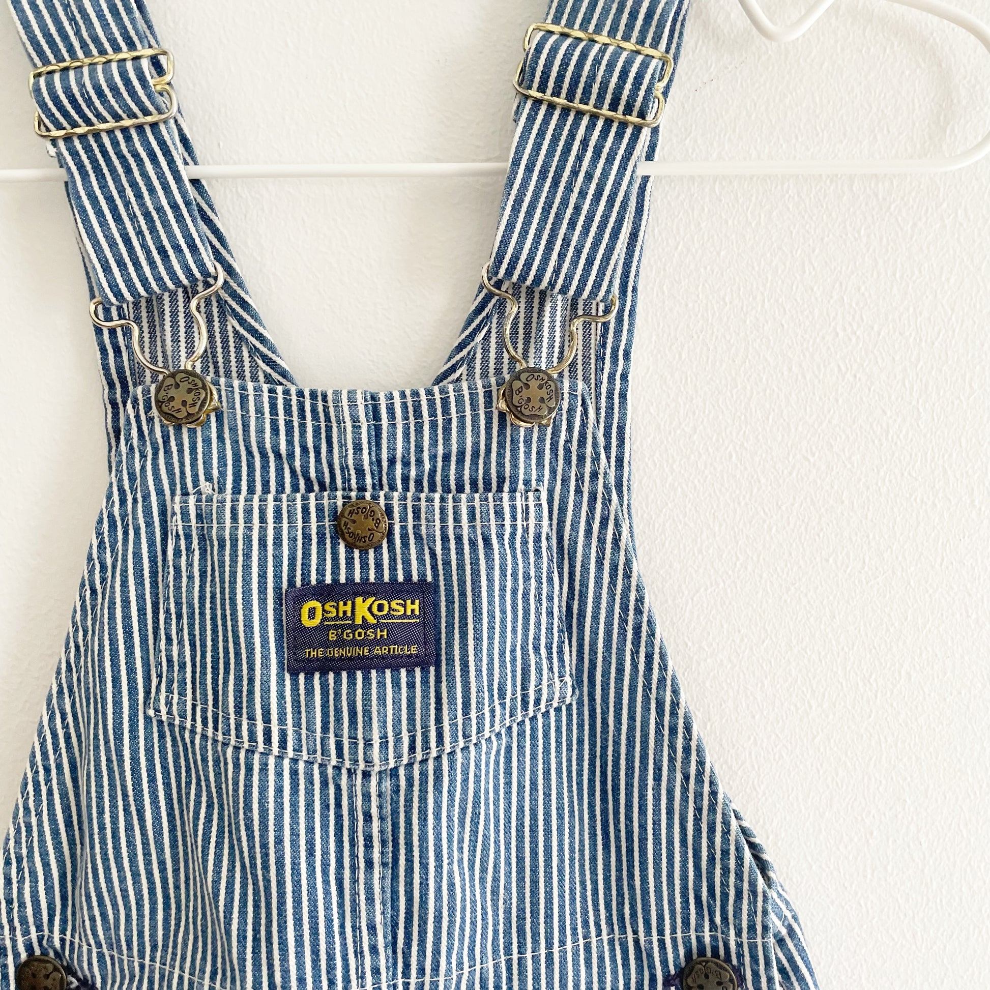 OshKosh Classic Hickory Stripe Overalls - Yellow Clover Vintage Kids Clothes