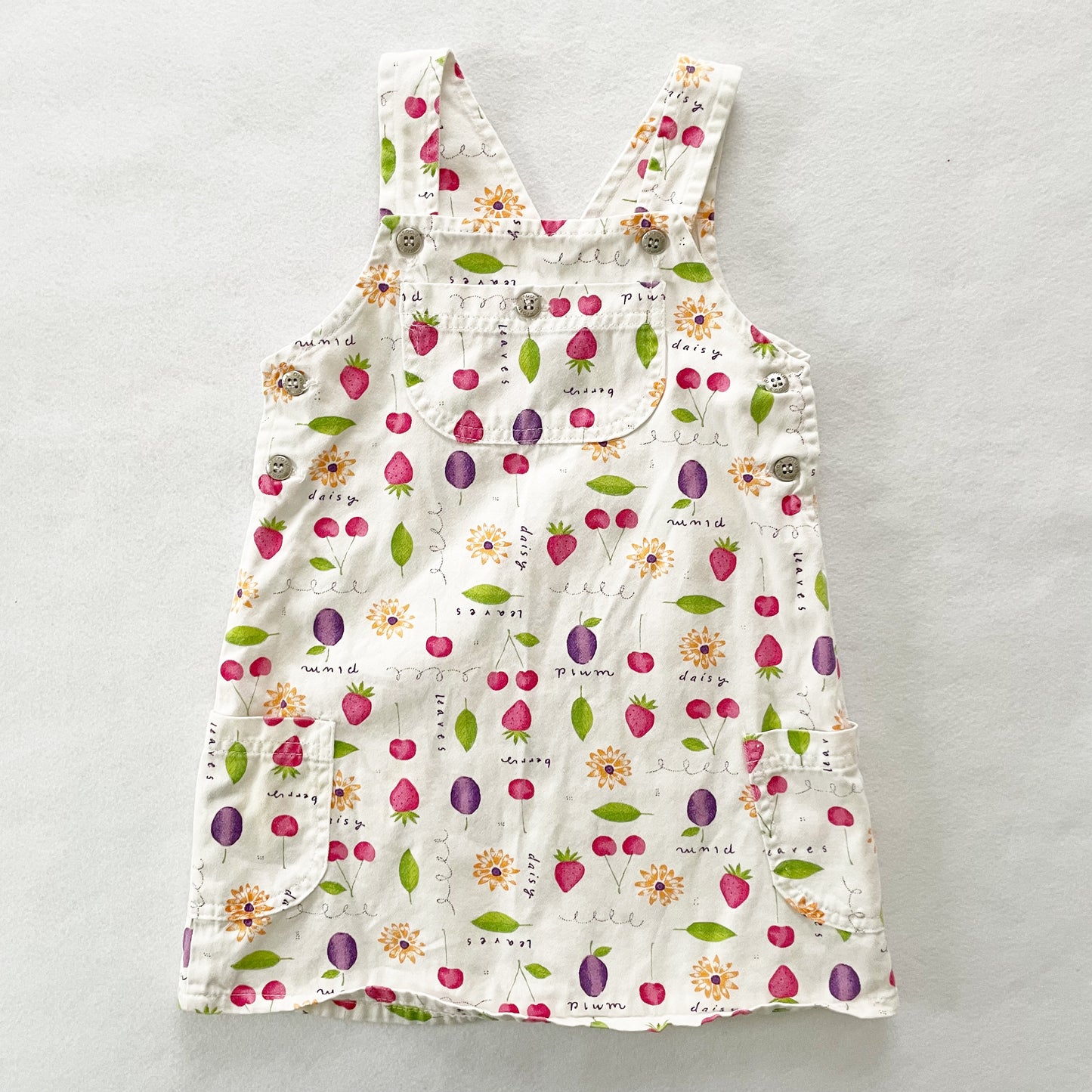 OshKosh Fruit Pinafore Dress - Yellow Clover Vintage Kids Clothes