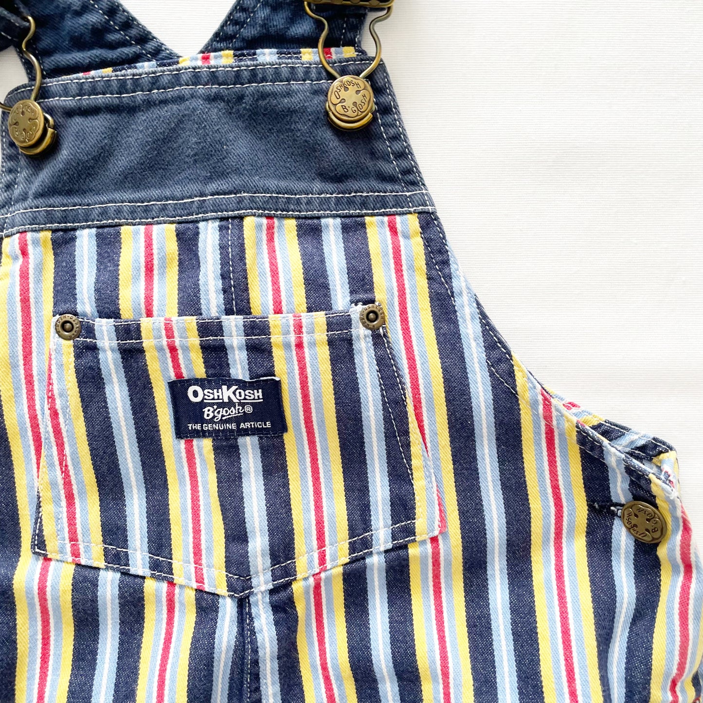 OshKosh Striped Baggy Shortalls - Yellow Clover Vintage Kids Clothes