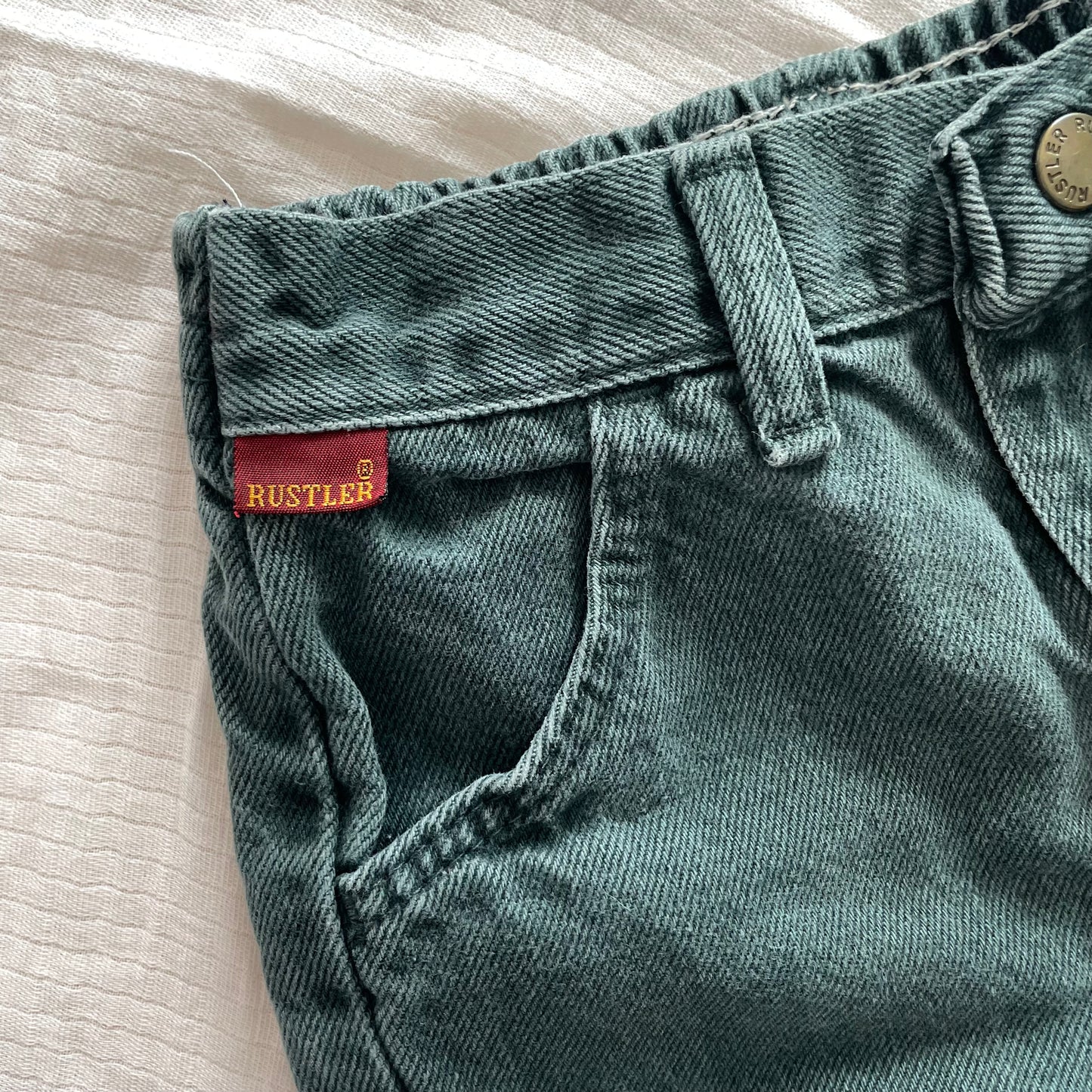 Rustler Green Denim Jeans - Yellow Clover Vintage Kids Clothes
