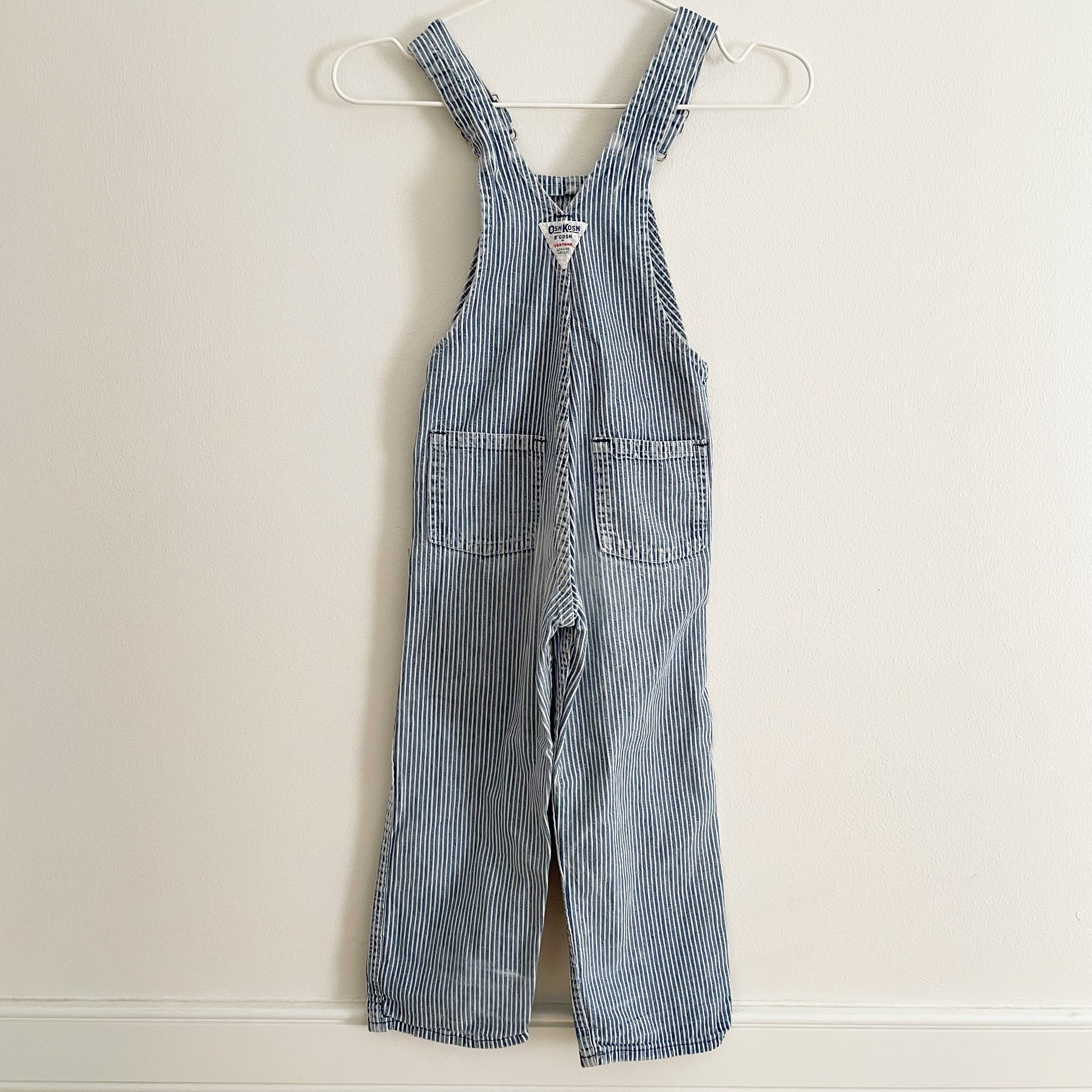 OshKosh Hickory Striped Button Pocket Overalls - Yellow Clover Vintage Kids Clothes