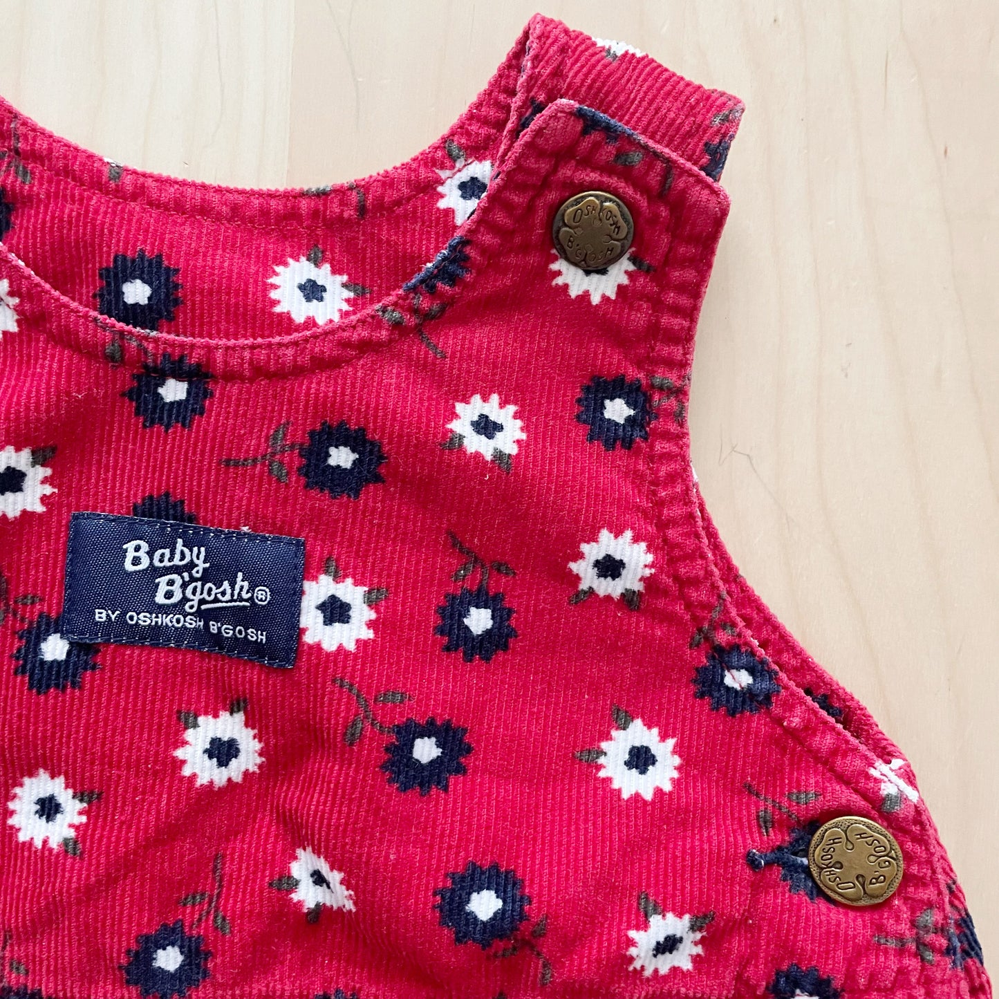 Baby B’gosh Red Flower Print Cord Pinafore Dress - Yellow Clover Vintage Kids Clothes