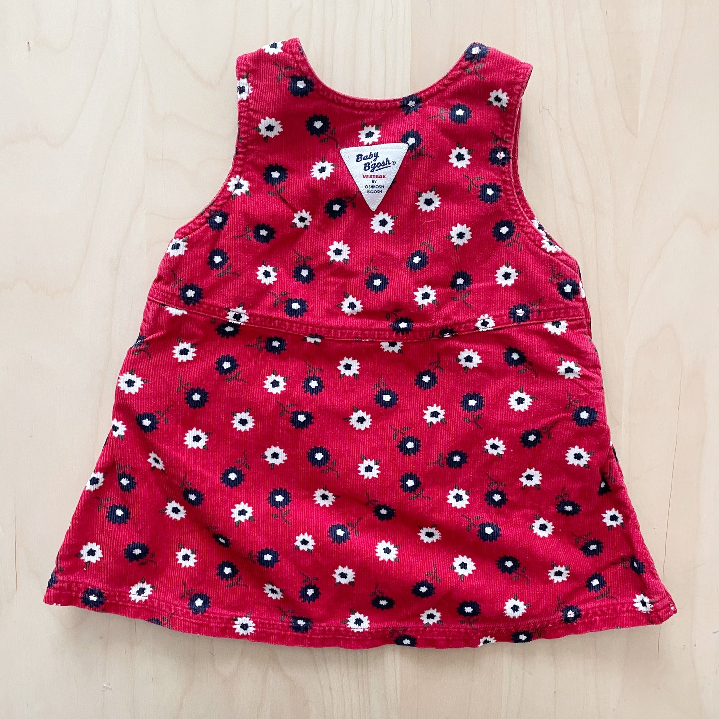 Baby B’gosh Red Flower Print Cord Pinafore Dress - Yellow Clover Vintage Kids Clothes
