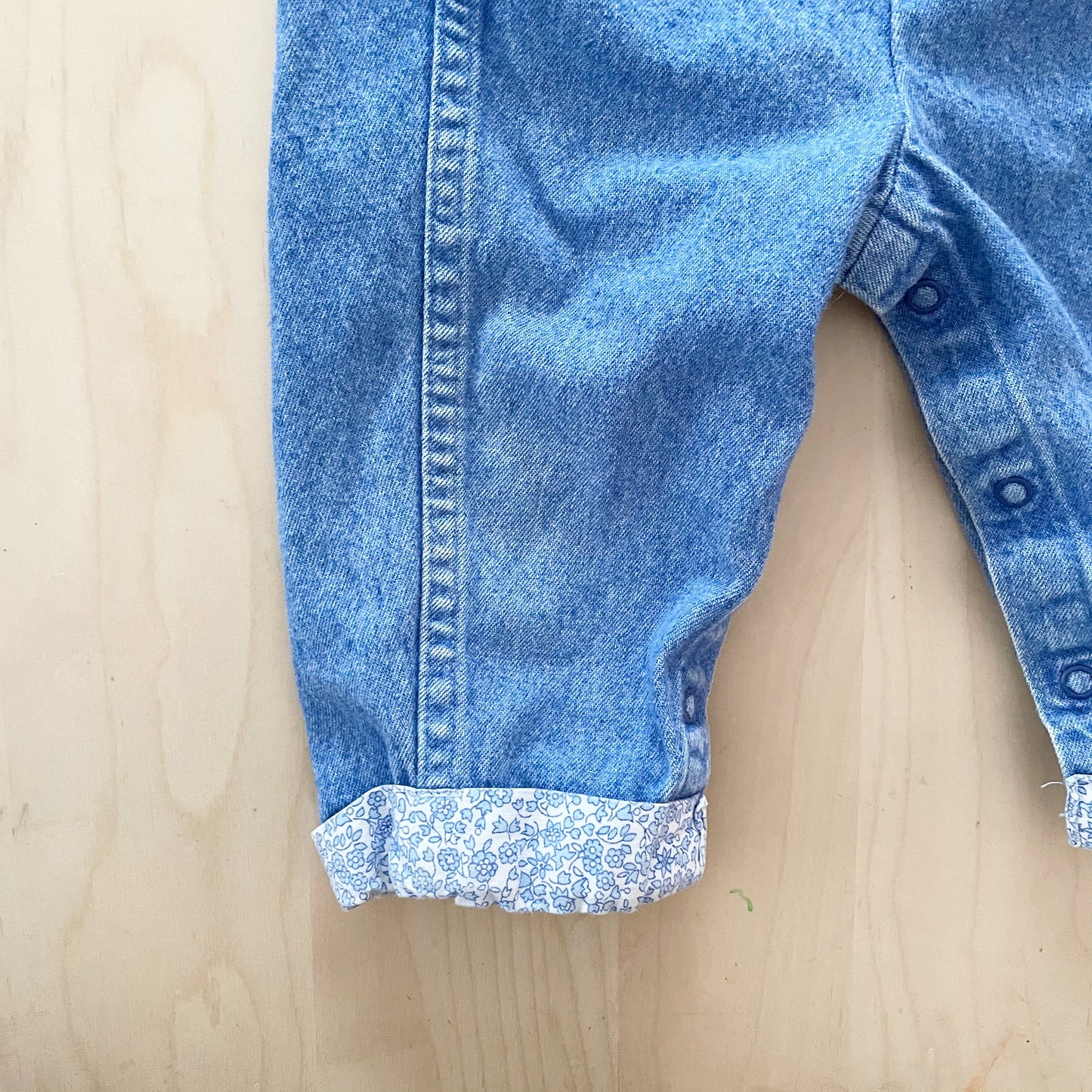 OshKosh Blue Wash Floral Accent Overalls - Yellow Clover Vintage Kids Clothes