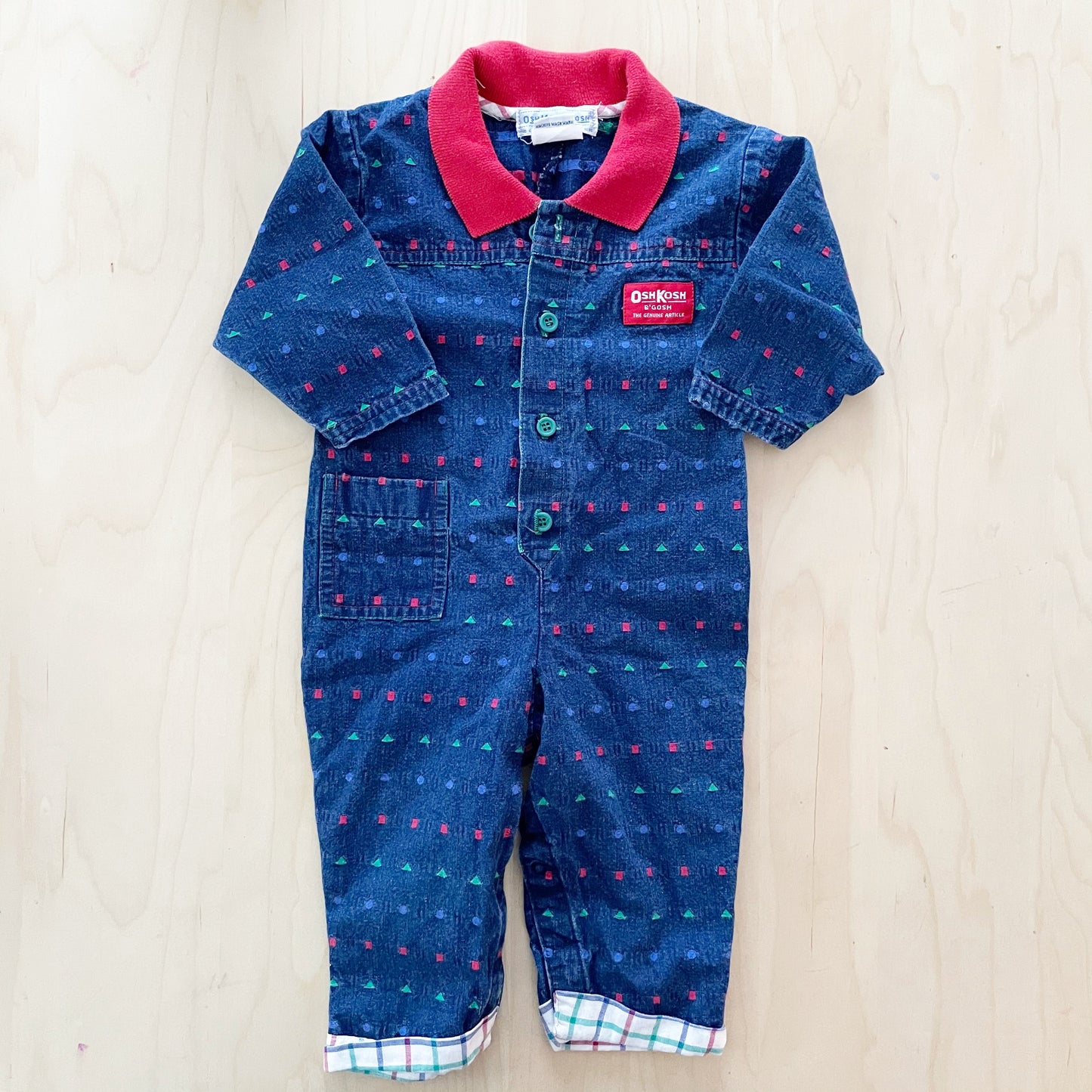 OshKosh Shape Woven Denim Jumpsuit - Yellow Clover Vintage Kids Clothes