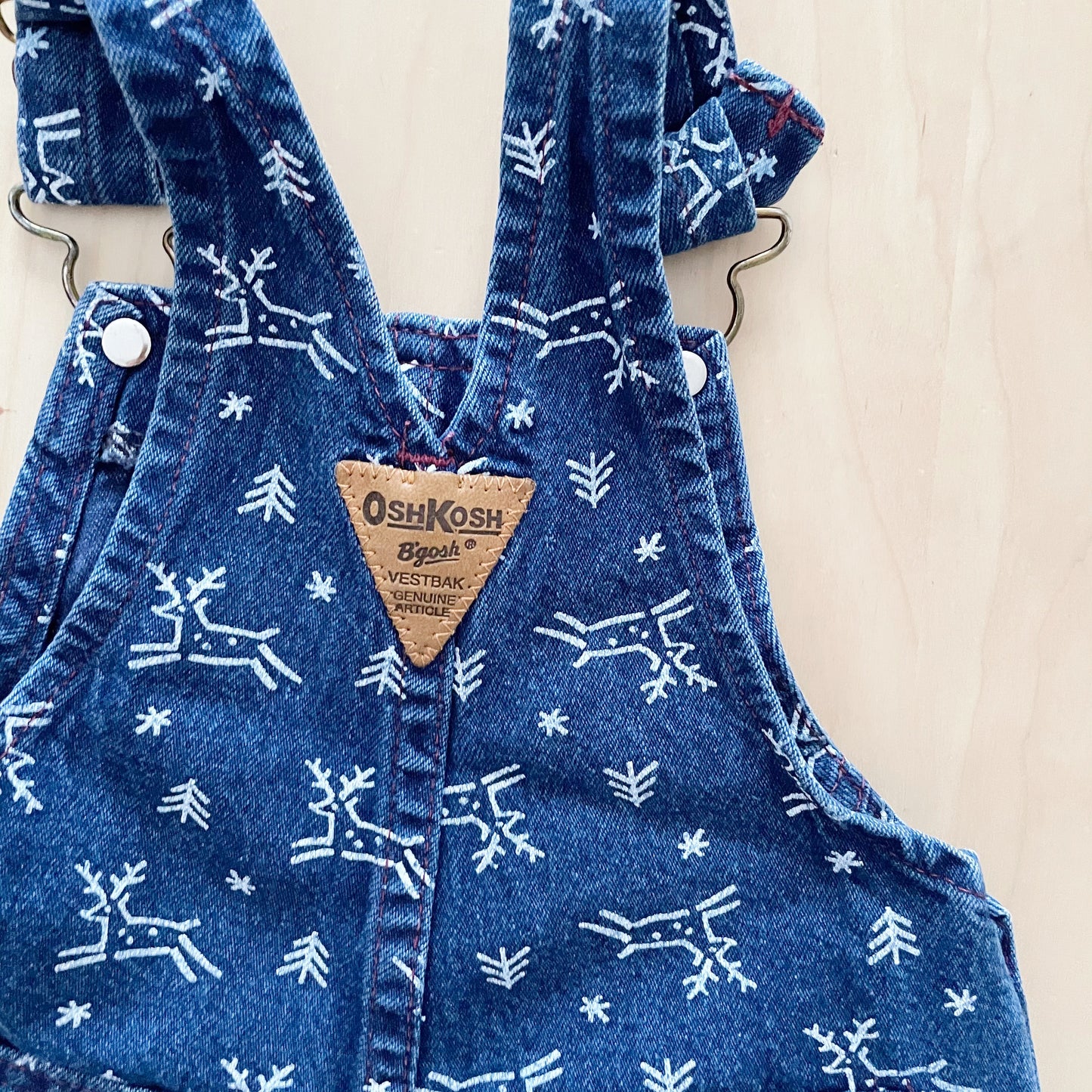 OshKosh Reindeer Print Denim Overalls - Yellow Clover Vintage Kids Clothes