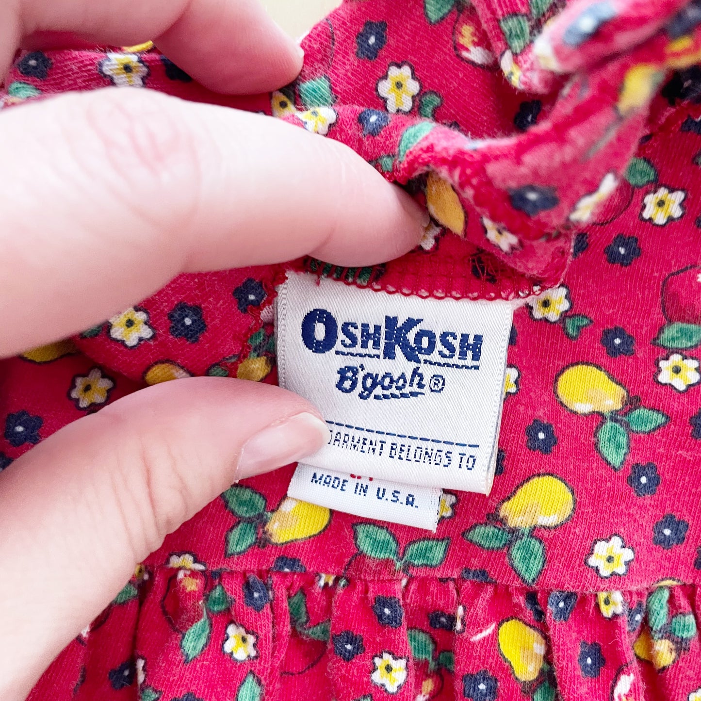 OshKosh Pear Floral Jersey Dress - Yellow Clover Vintage Kids Clothes