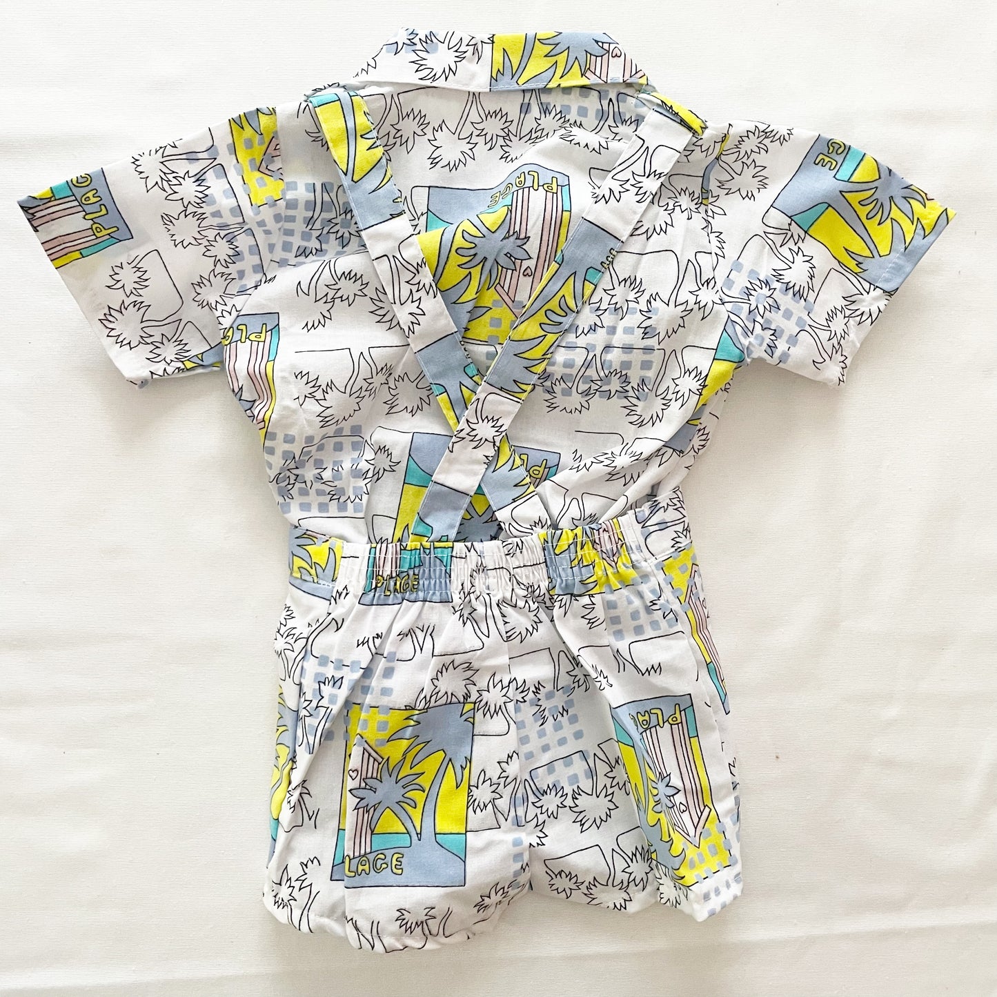 Beach Print Suspenders Shorts Set • 4T - Yellow Clover Vintage Kids Clothes