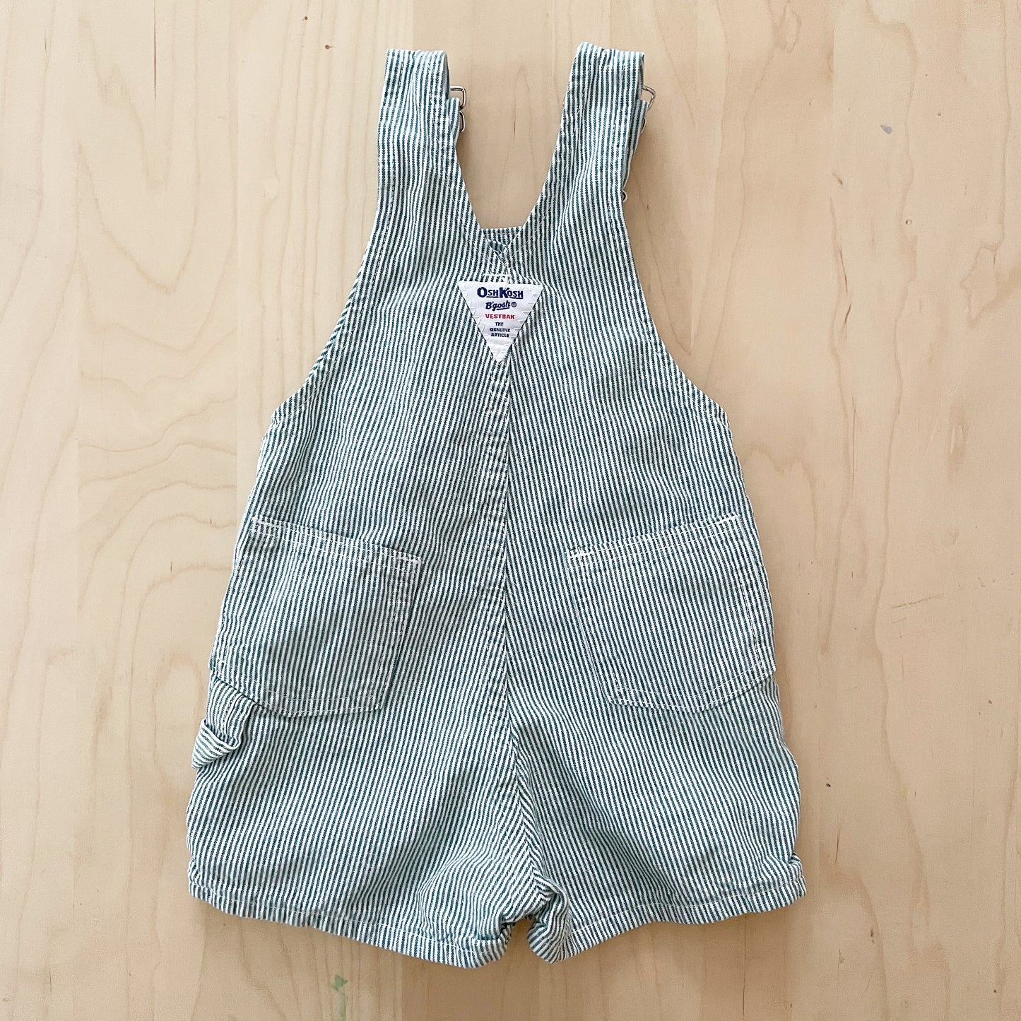 OshKosh Green Fine Striped Shortalls - Yellow Clover Vintage Kids Clothes