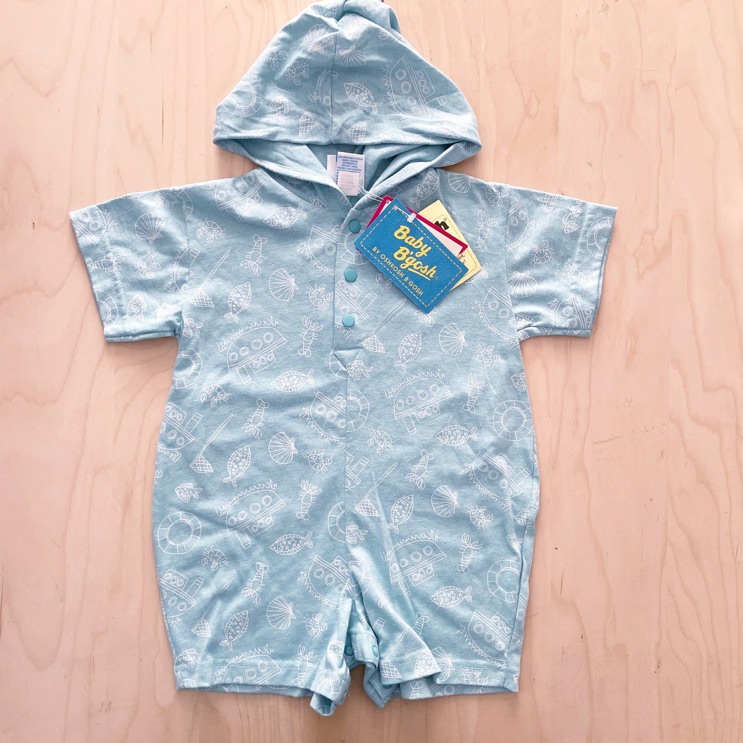 Vintage Deadstock OshKosh Baby B’gosh Sea Life Hooded Romper