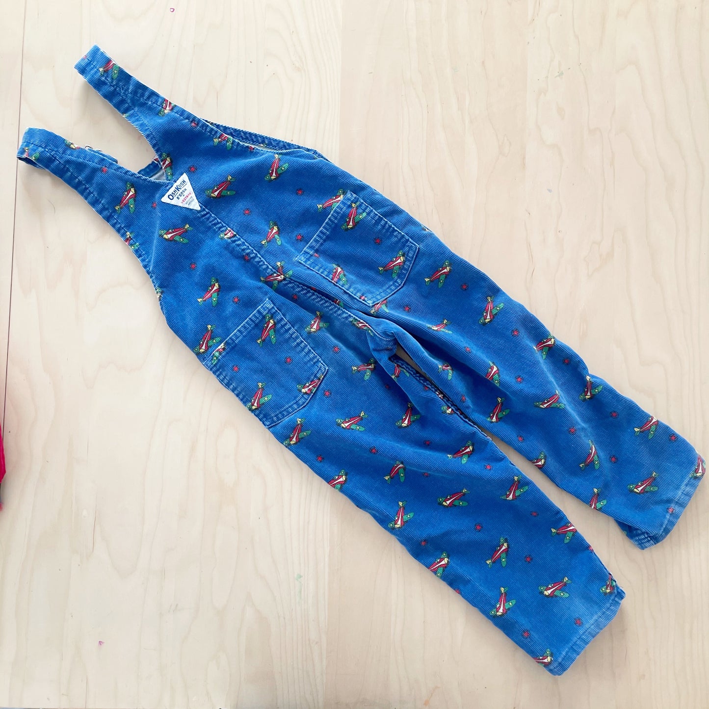 OshKosh Airplane Print Overalls - Yellow Clover Vintage Kids Clothes