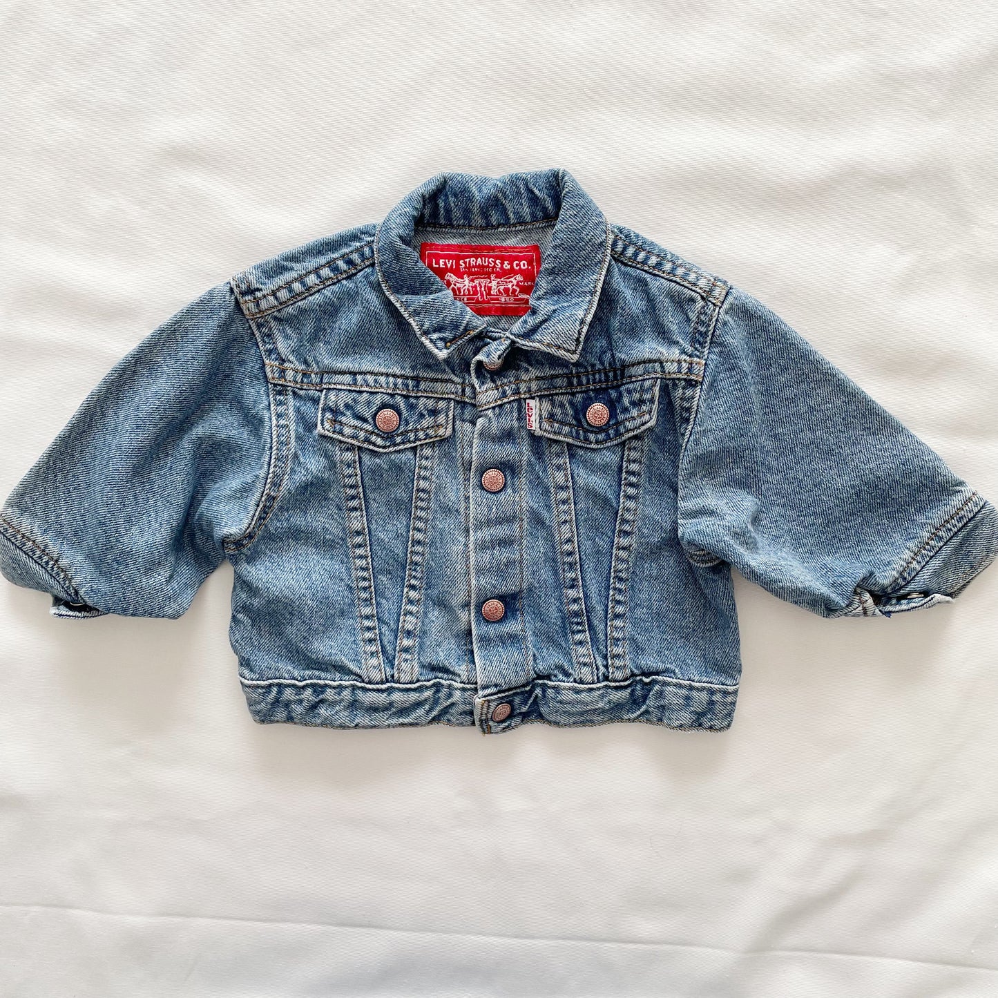 Levi’s Medium Wash White Tab Denim Jacket • 12m - Yellow Clover Vintage Kids Clothes