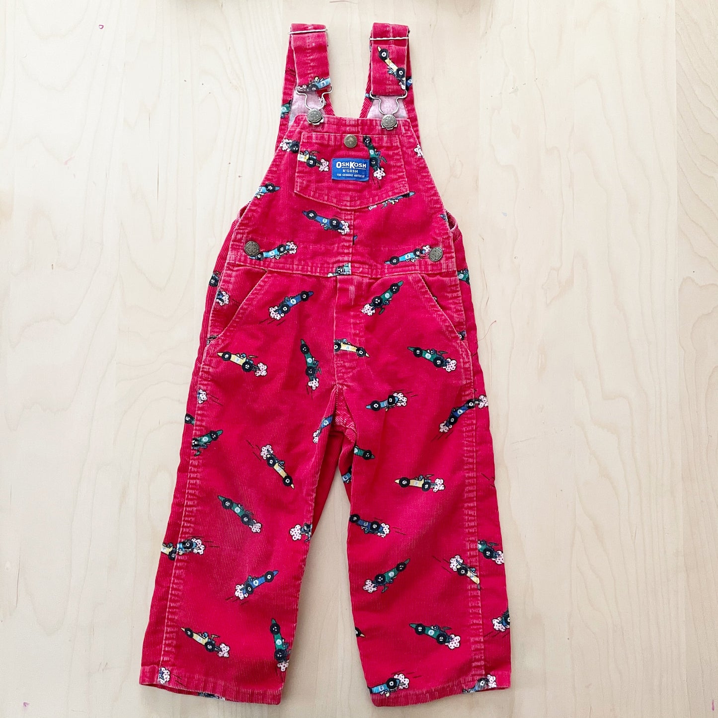 OshKosh Race Car Cord Overalls - Yellow Clover Vintage Kids Clothes