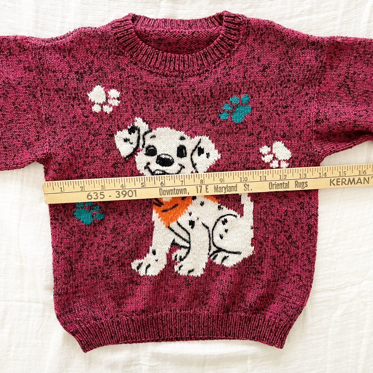 Handknit Maroon 101 Dalmatians Sweater