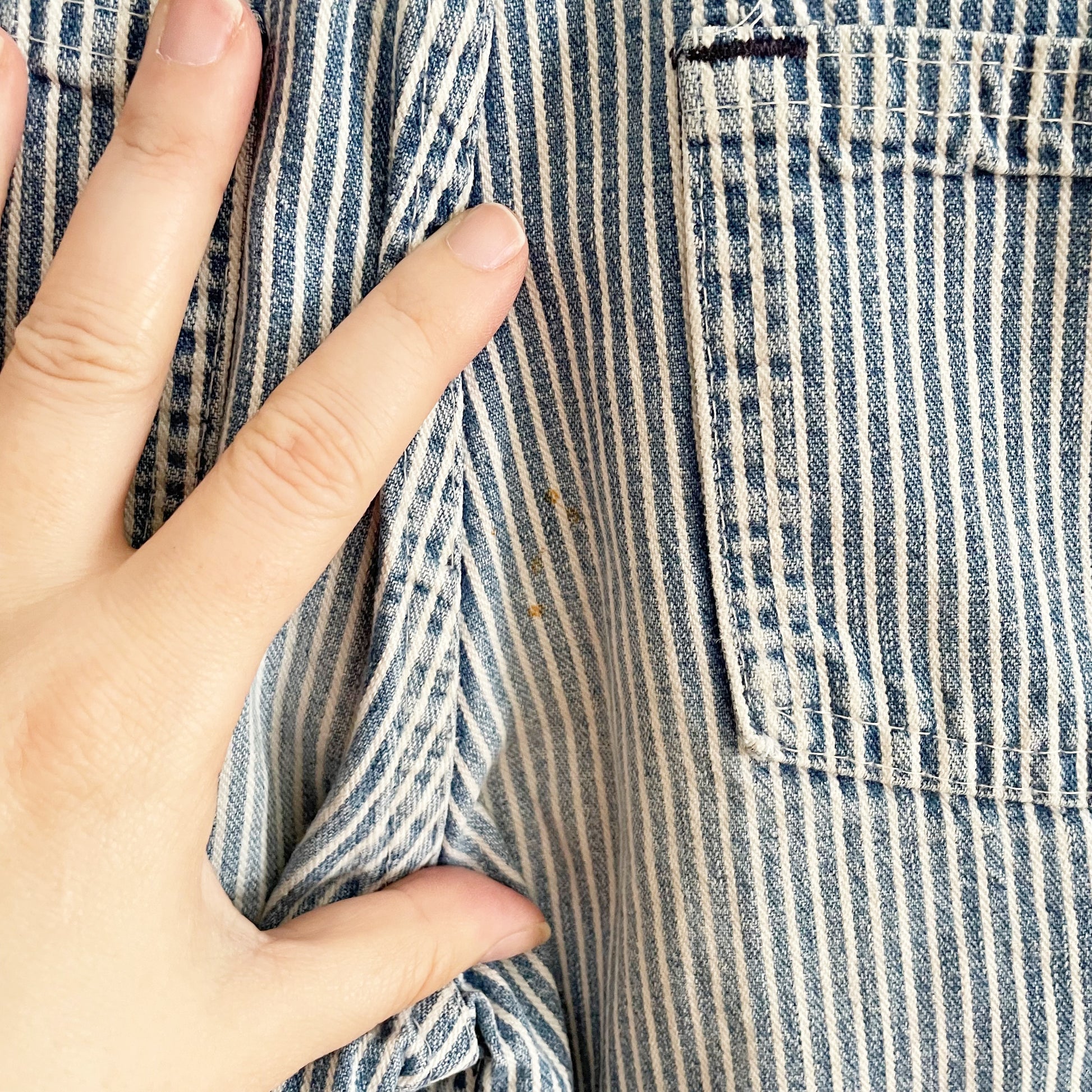 OshKosh Hickory Striped Button Pocket Overalls - Yellow Clover Vintage Kids Clothes