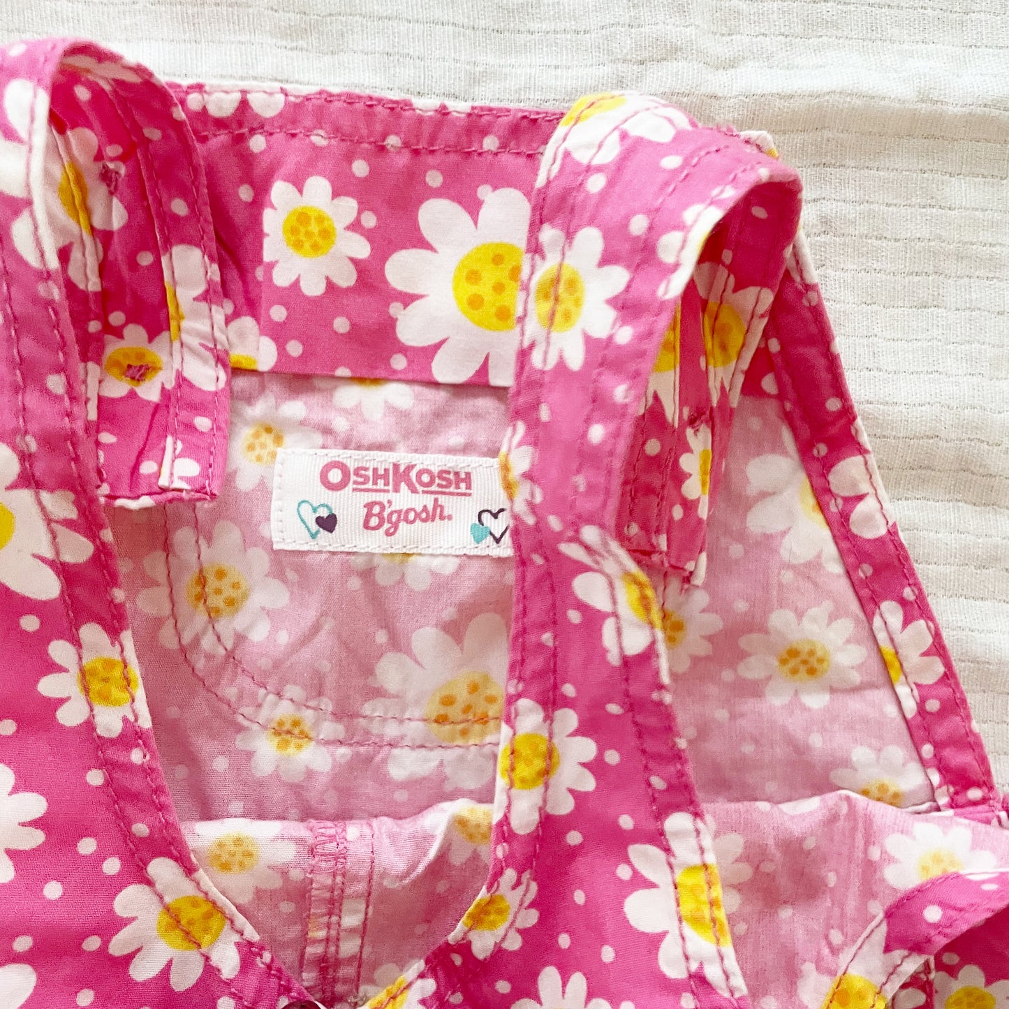 OshKosh Pink Daisy Print Romper - Yellow Clover Vintage Kids Clothes