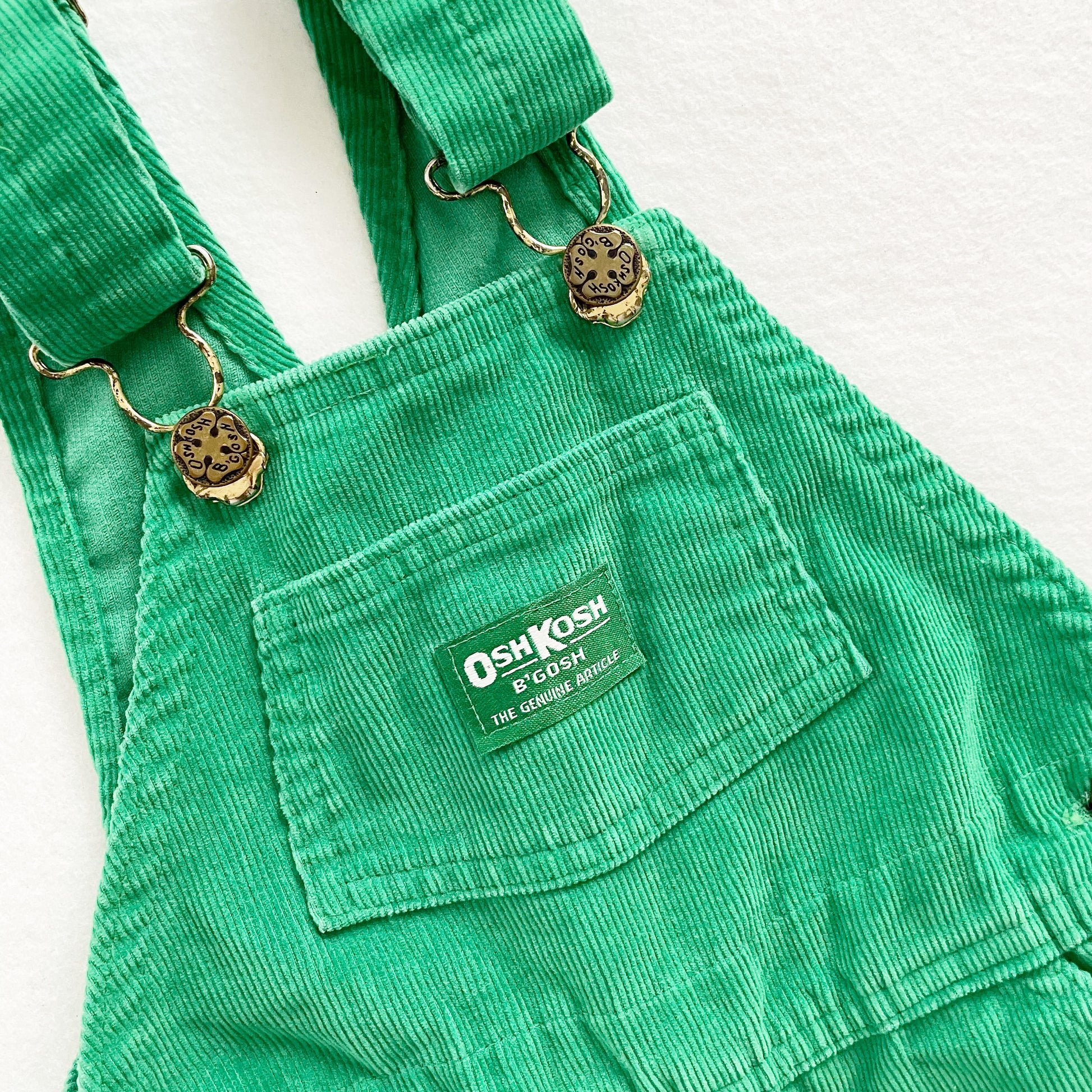 OshKosh Kelly Green Cord Overalls - Yellow Clover Vintage Kids Clothes