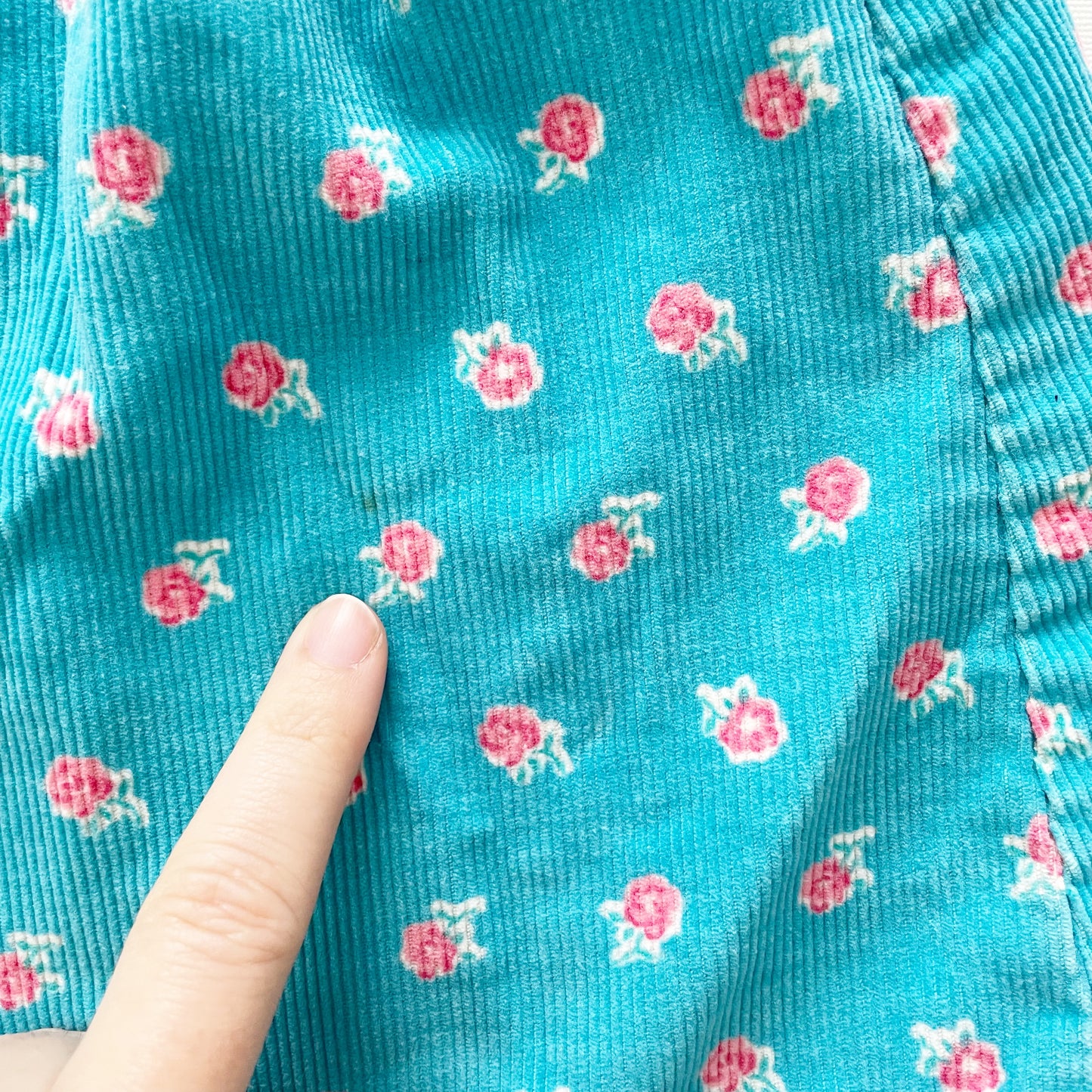 OshKosh Turquoise Floral Cord Skirtall - Yellow Clover Vintage Kids Clothes